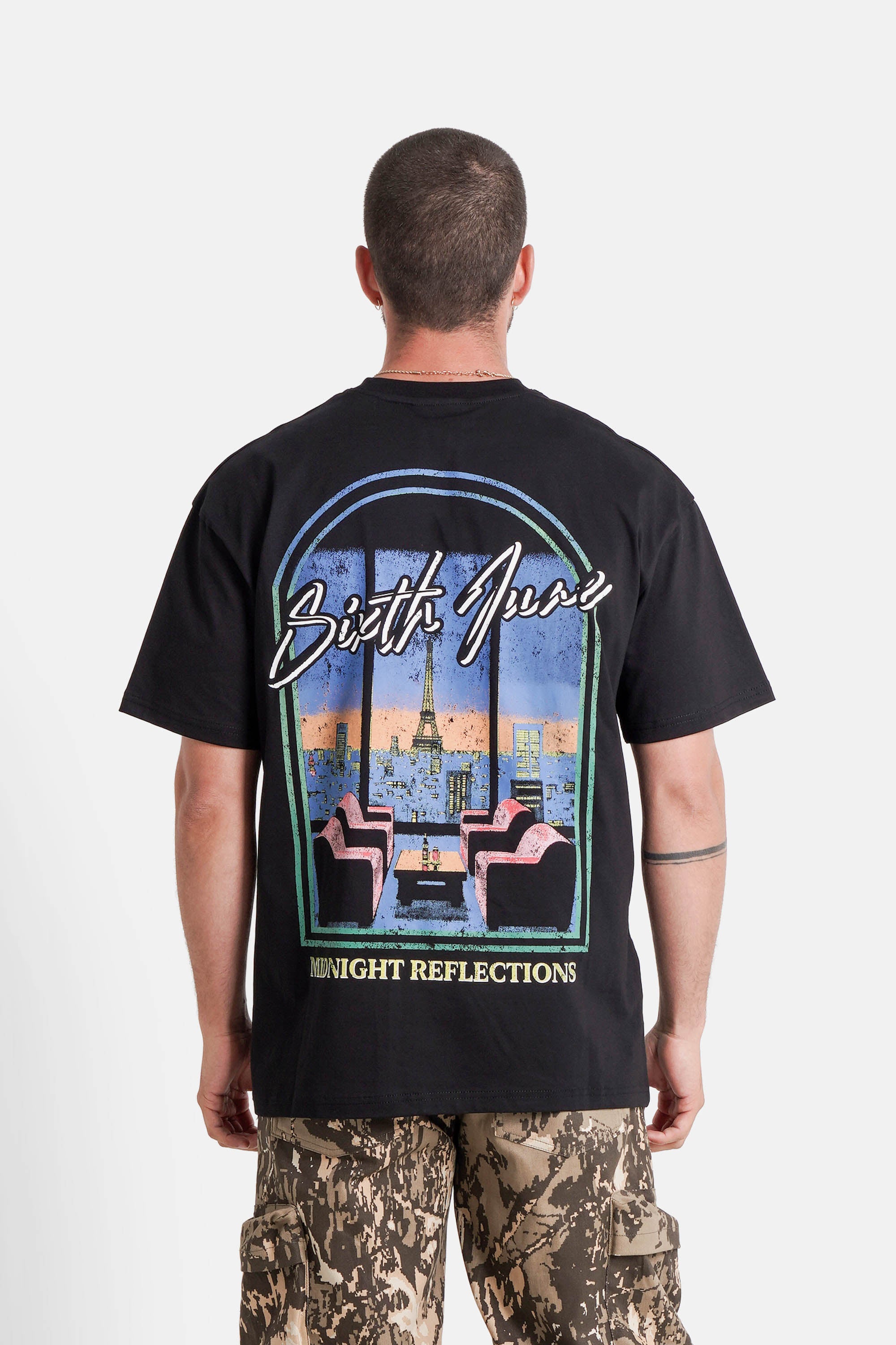 Sixth June Parisian Apartment Eiffel Tower Sunset  ss Tshirt 25730-BLAC