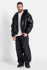 Sixth June Vegan Leather Jacket With Hood And Sherpa Lining 25748-BLAC