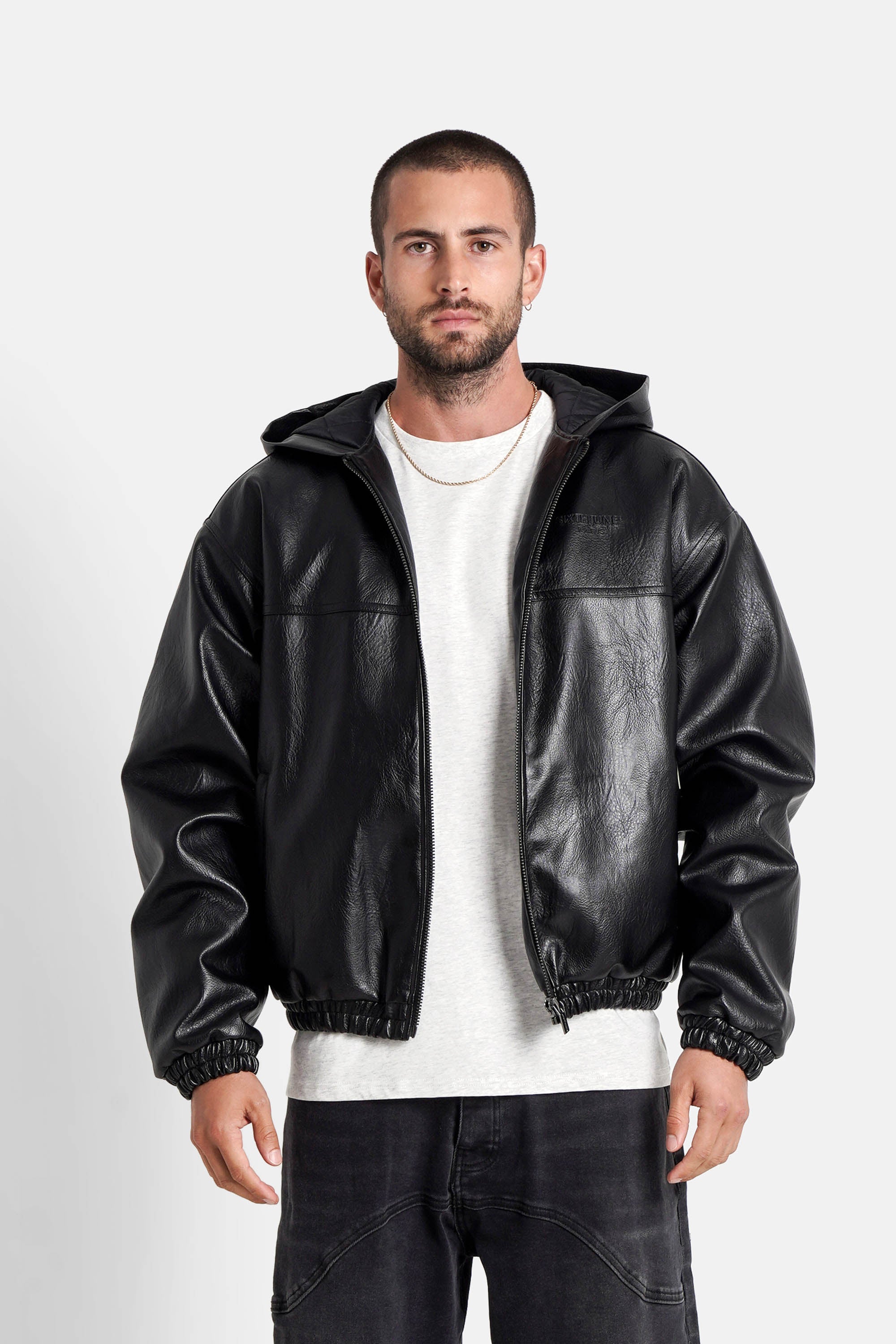 Sixth June Vegan Leather Jacket With Hood And Sherpa Lining 25748-BLAC