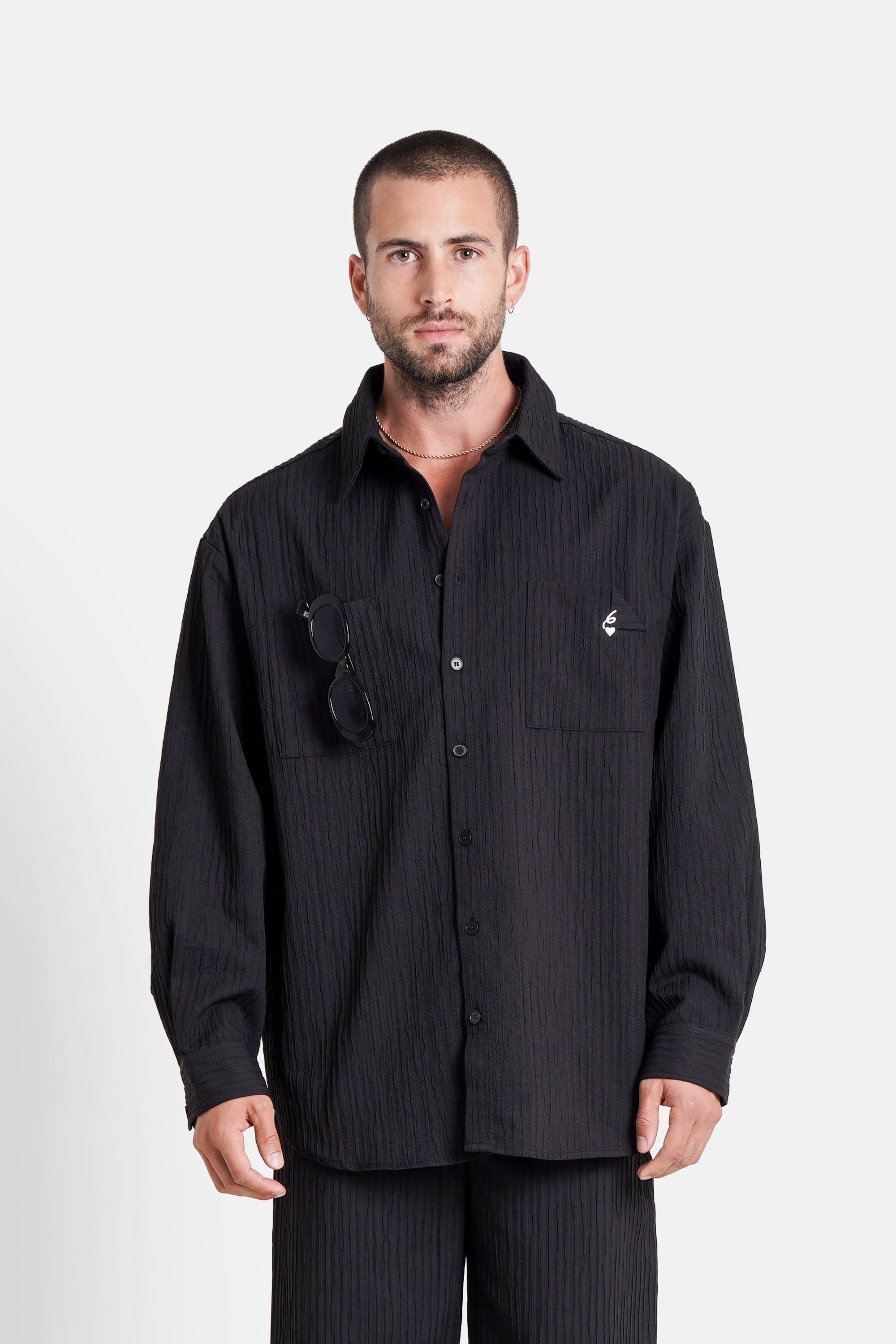 Sixth June Signature Back Embrodery Textured Shirt 25854-BLAC