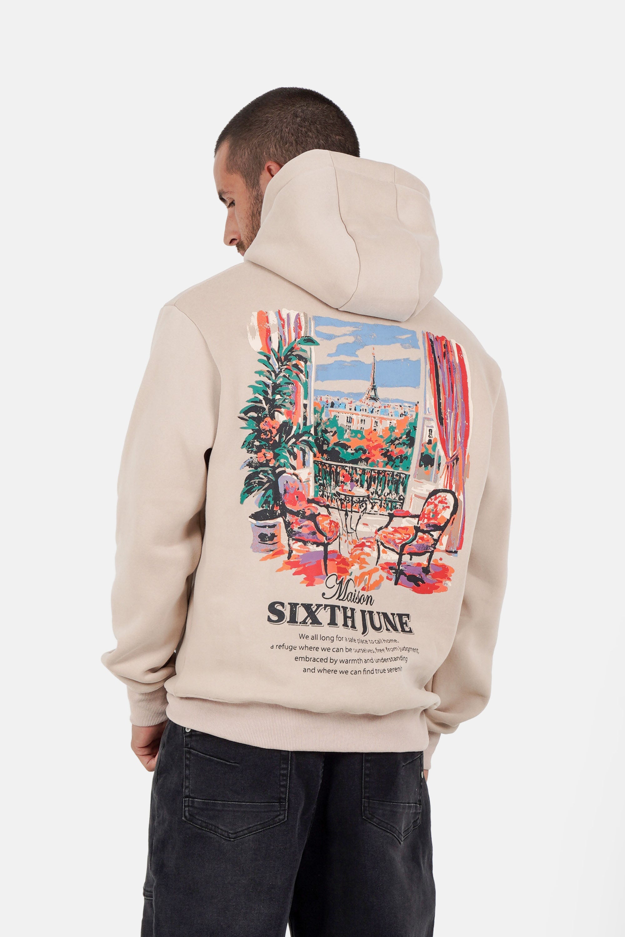 Sixth June Parisian Apartment Eiffel Tower View Print Hoodie 25861-BEIG