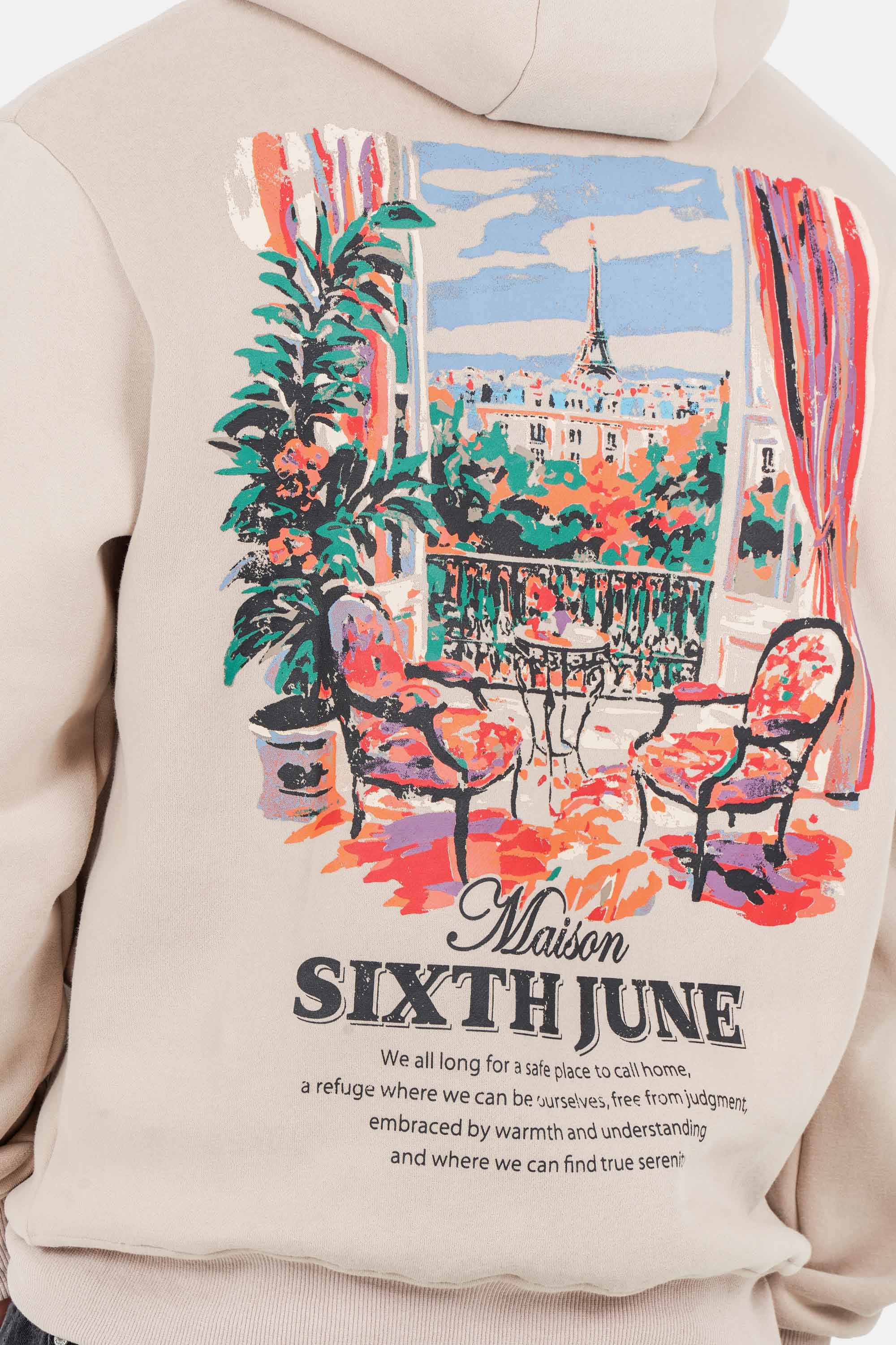 Sixth June Parisian Apartment Eiffel Tower View Print Hoodie 25861-BEIG