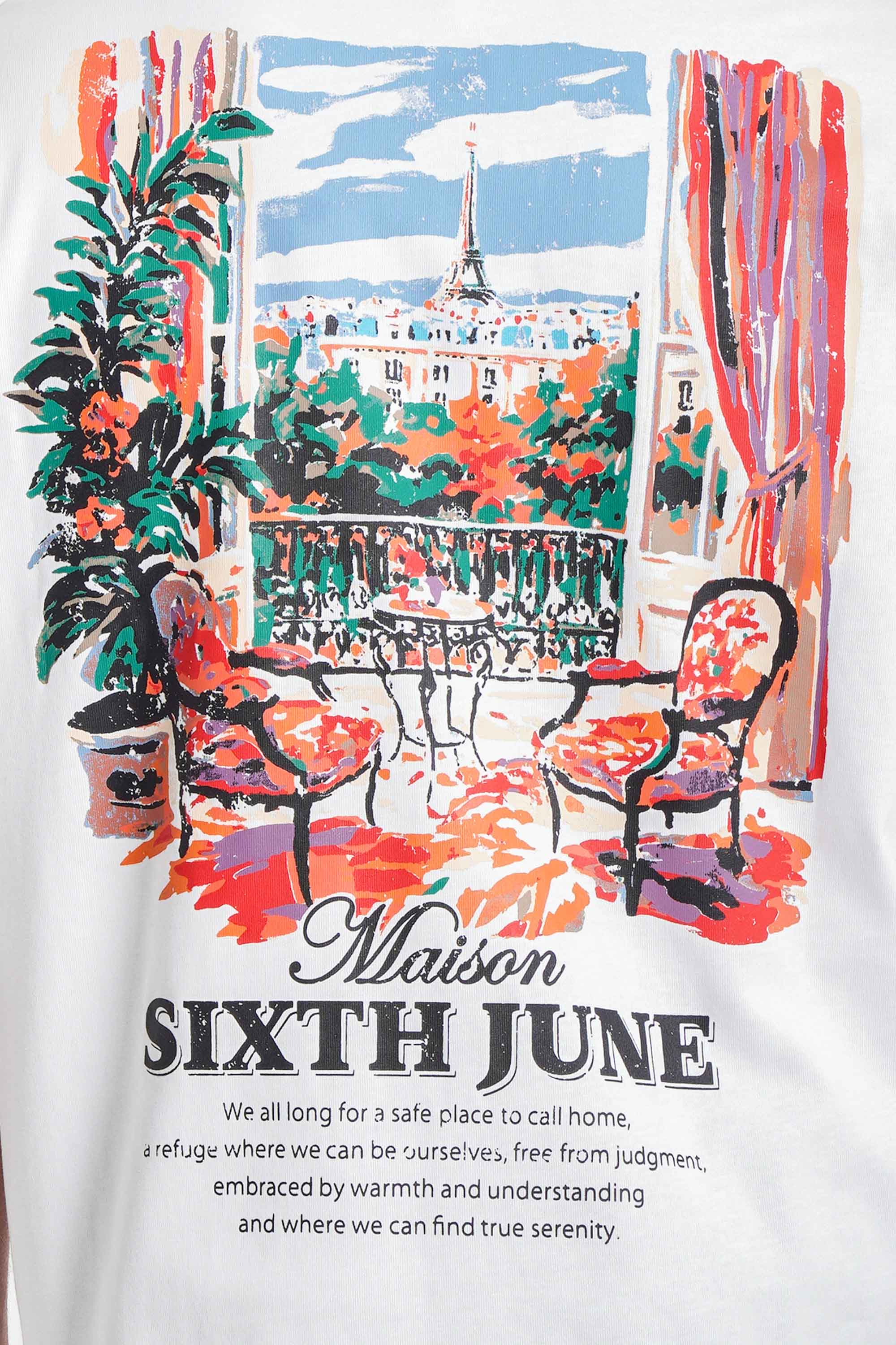 Sixth June Parisian Apartment Eiffel Tower View Print ss Tshirt 25862-WHIT