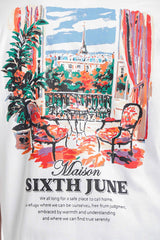 Sixth June Parisian Apartment Eiffel Tower View Print ss Tshirt 25862-WHIT