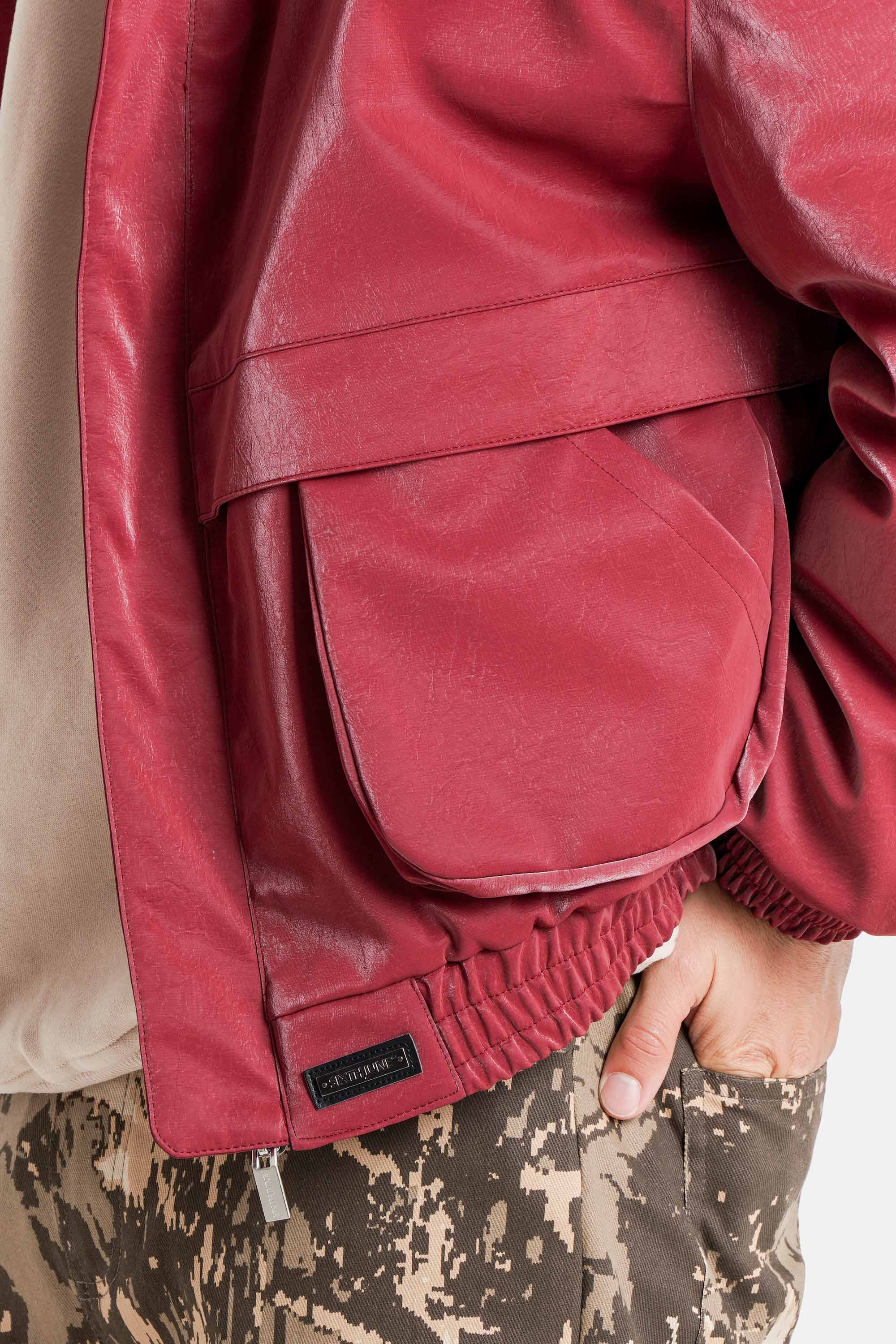 Sixth June Vegan Leather Varsity Jacket 25883-BURG