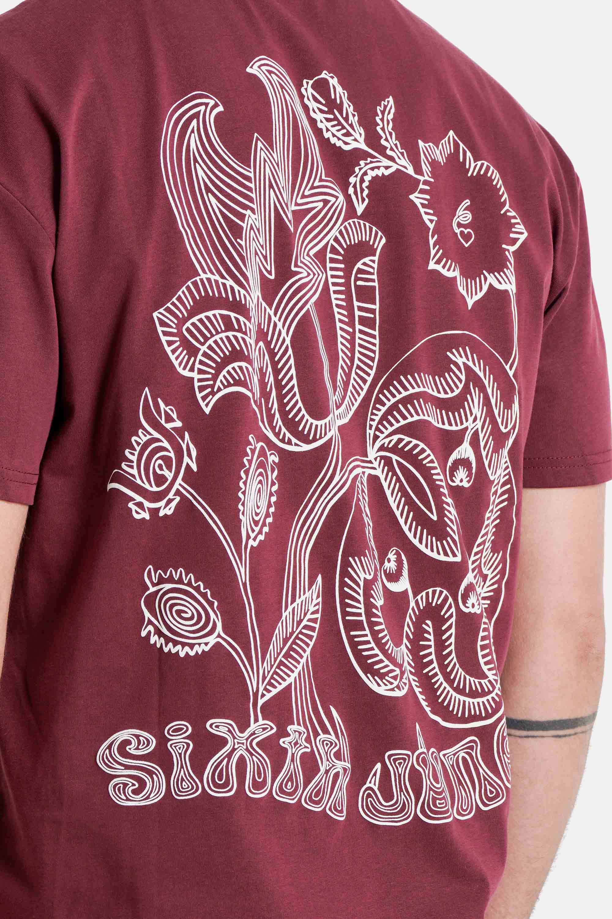 Jungle Flower Sixth June Print ss Tshirt  25885-BURG