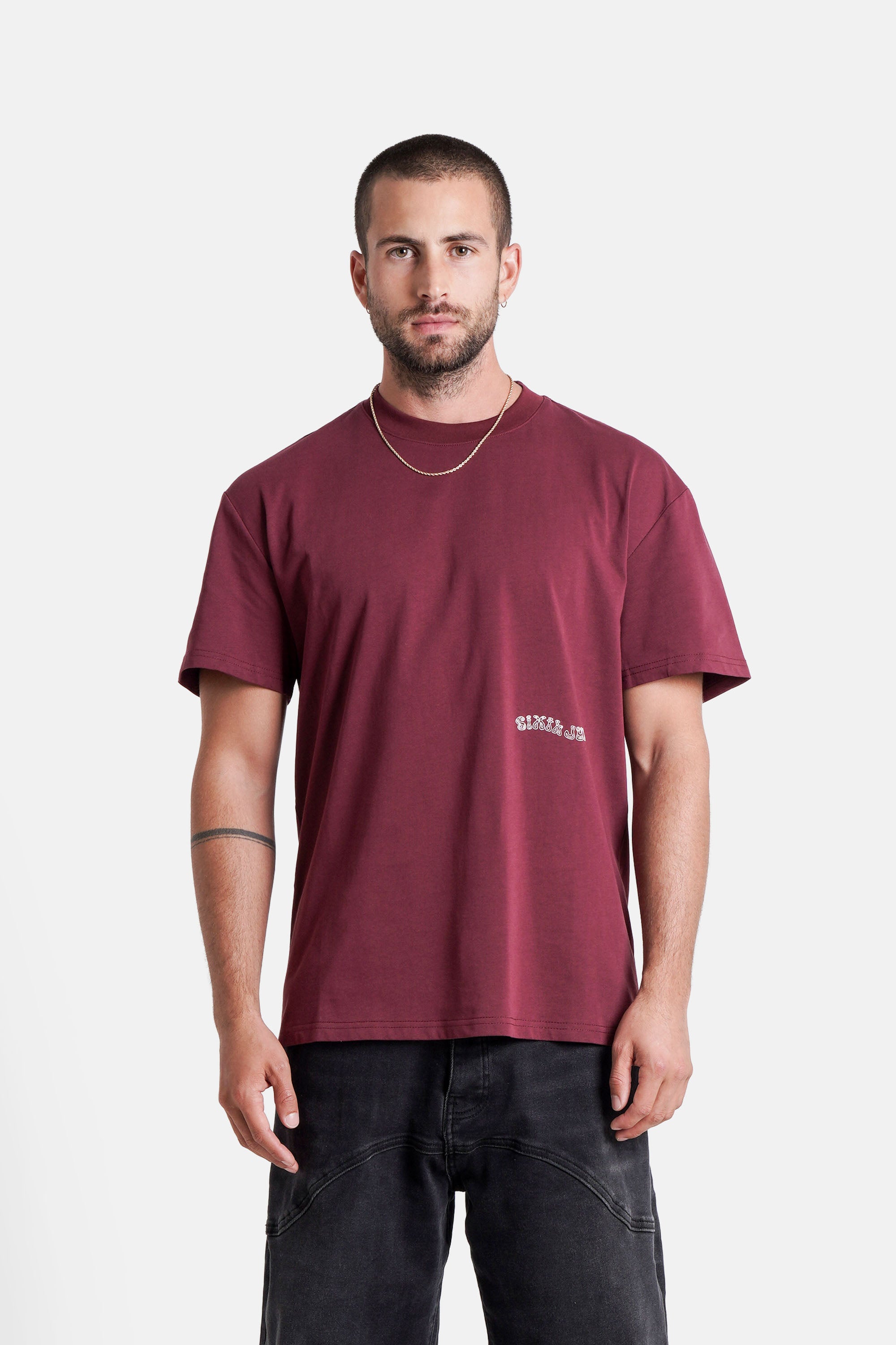 Jungle Flower Sixth June Print ss Tshirt  25885-BURG