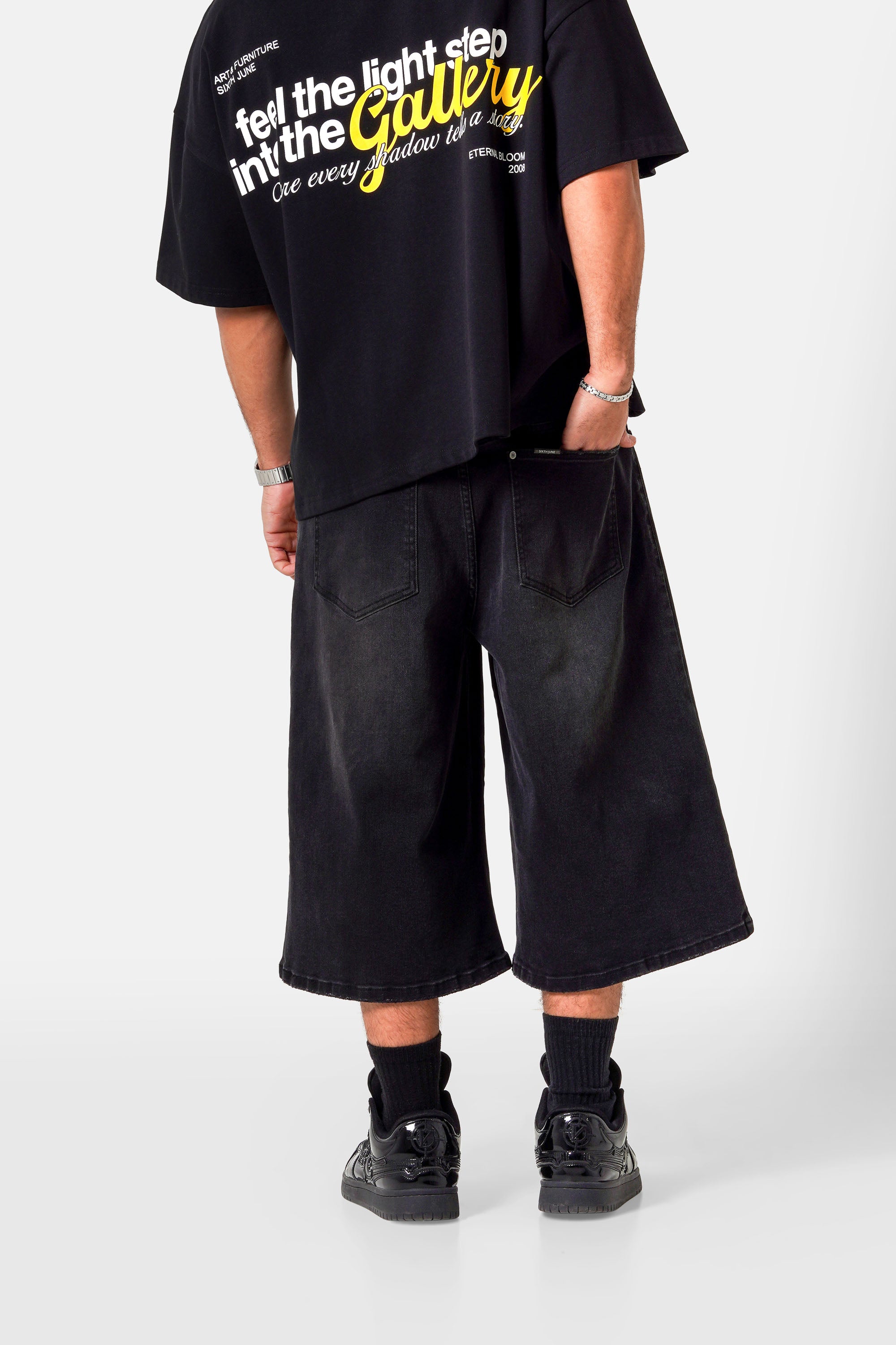 Sixth June Washed Baggy Denim Shorts 25907-BLAC