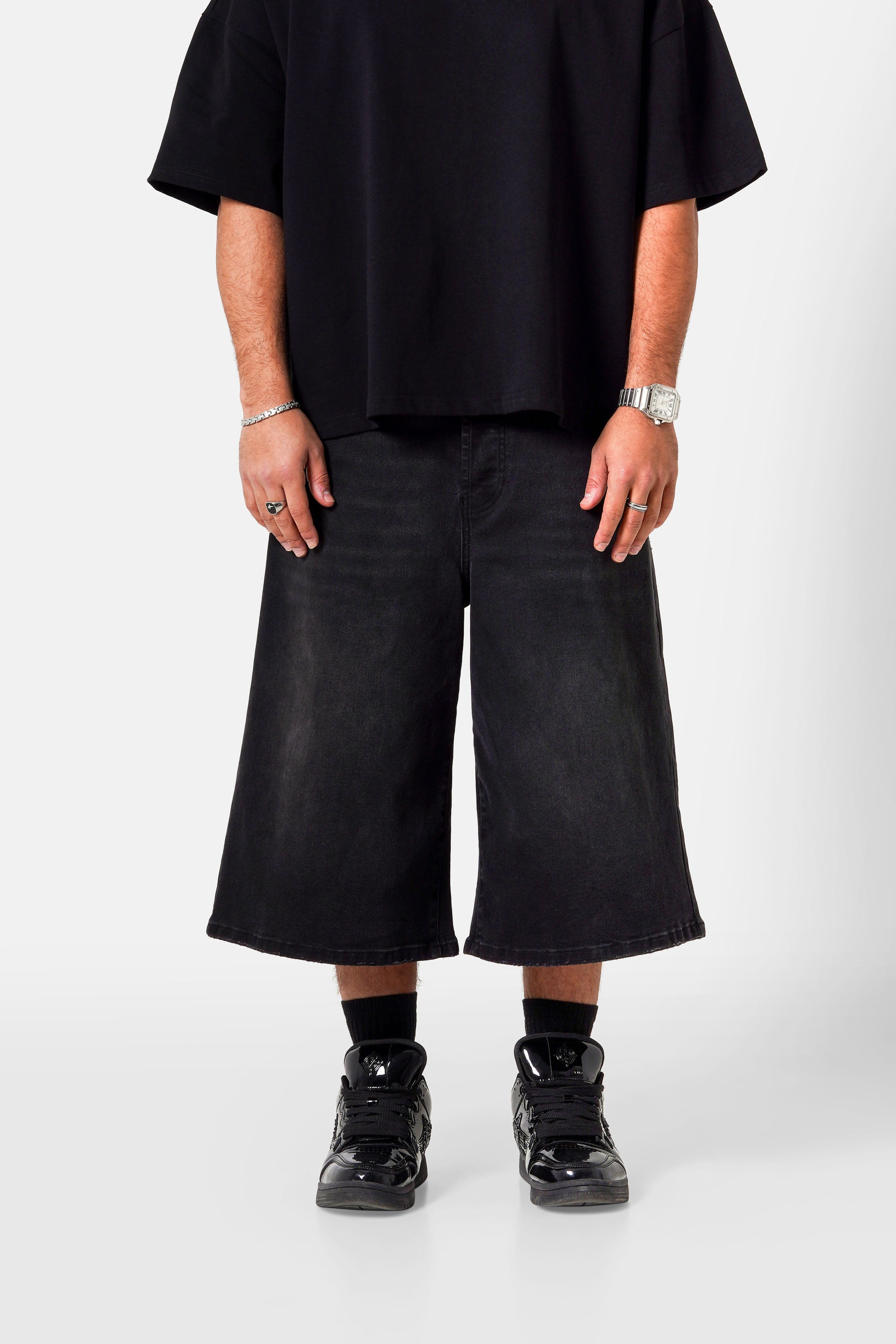 Sixth June Washed Baggy Denim Shorts 25907-BLAC