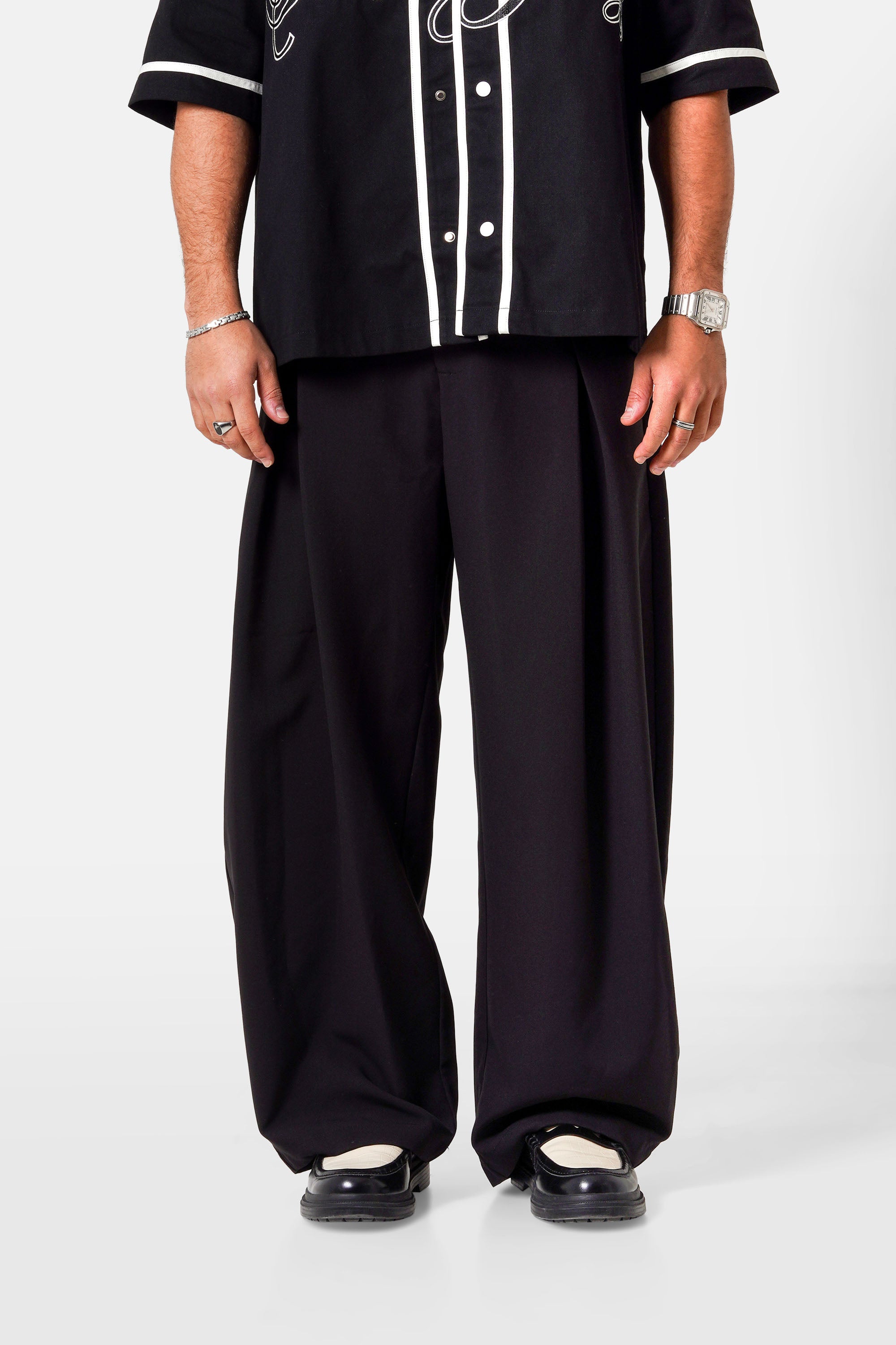 Sixth June Baggy Tailored Pleated Pants 25948-BLAC