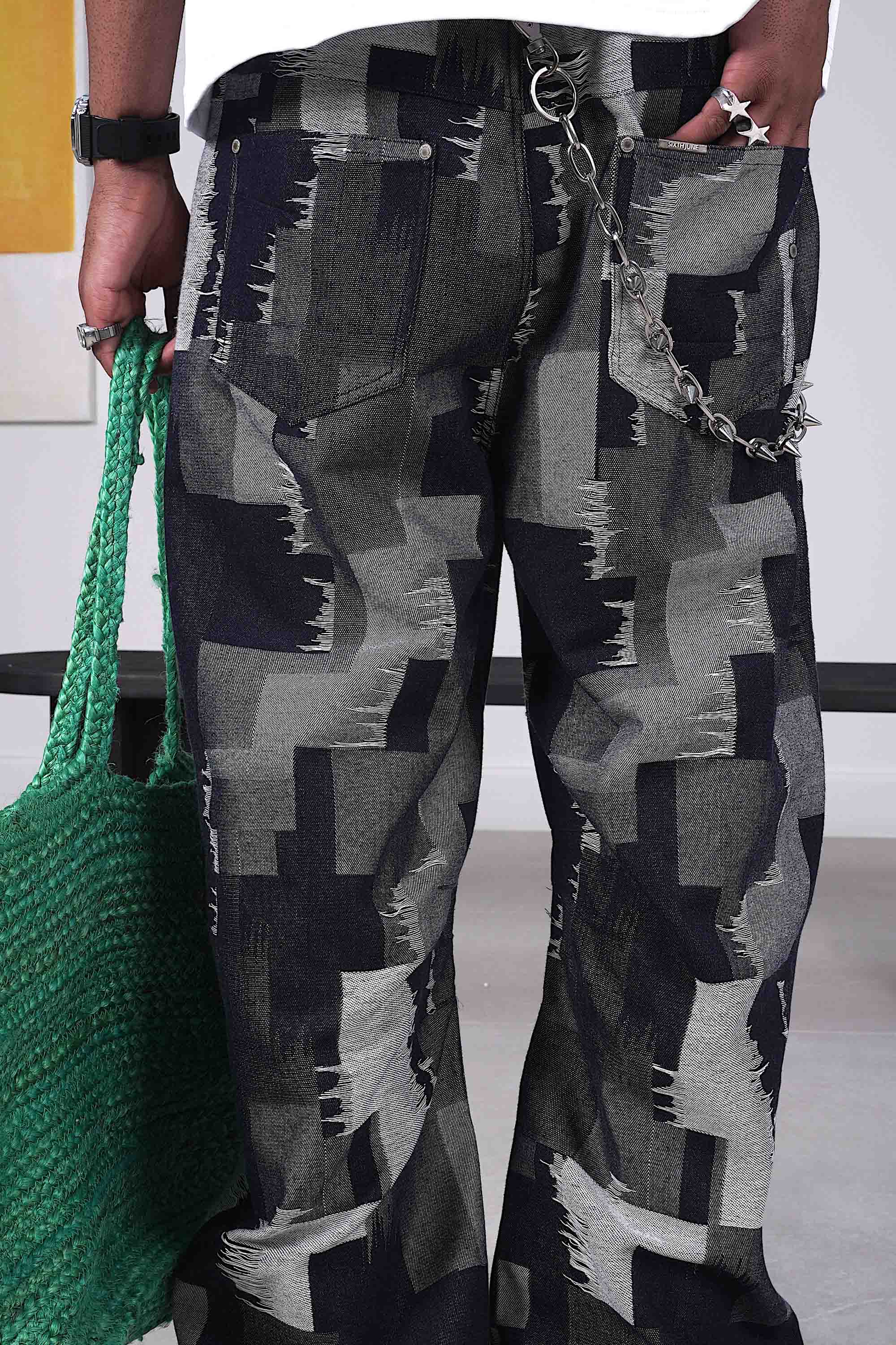 Sixth June Baggy Patchwork Pants 25963-BLUE