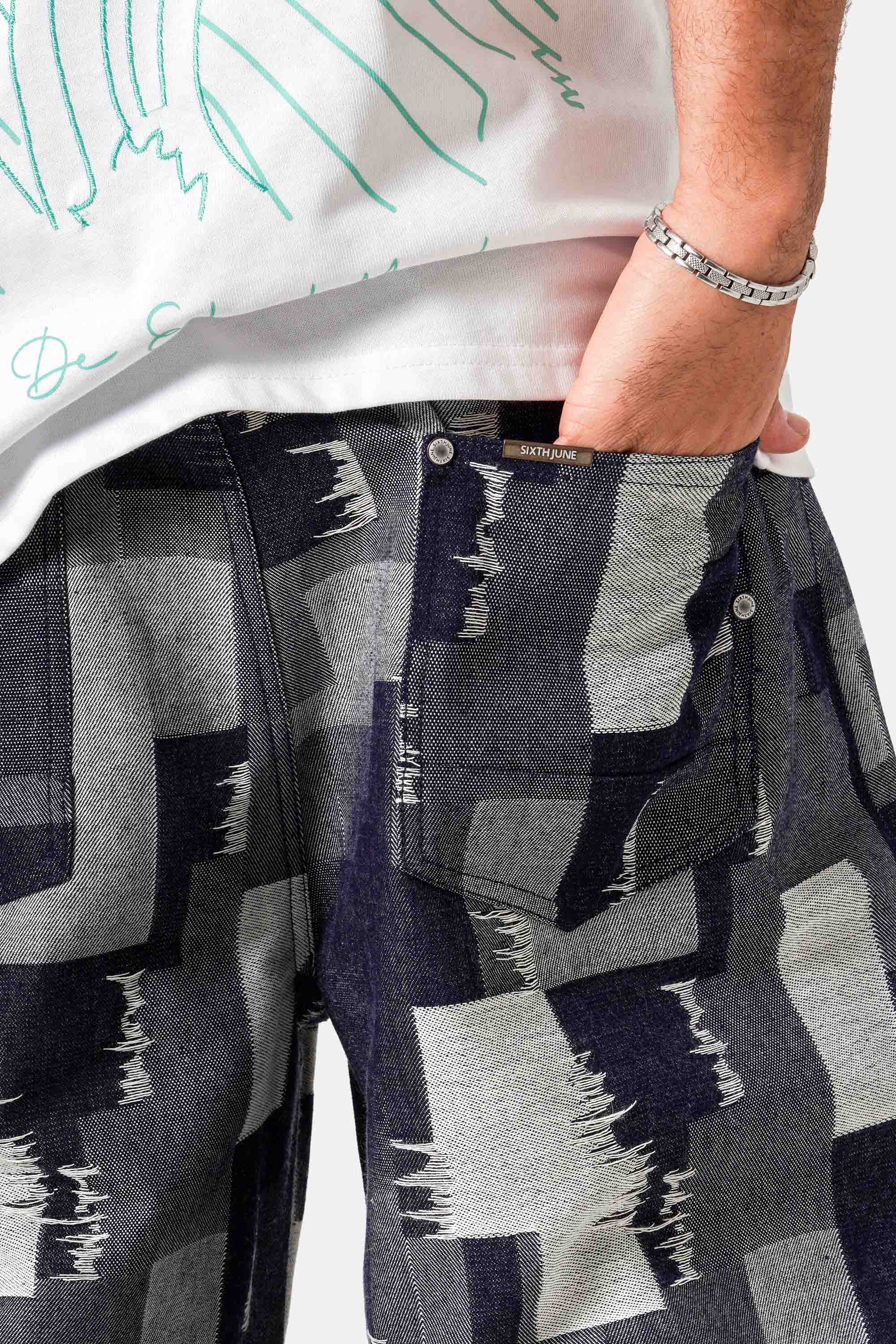 Sixth June Baggy Patchwork Pants 25963-BLUE