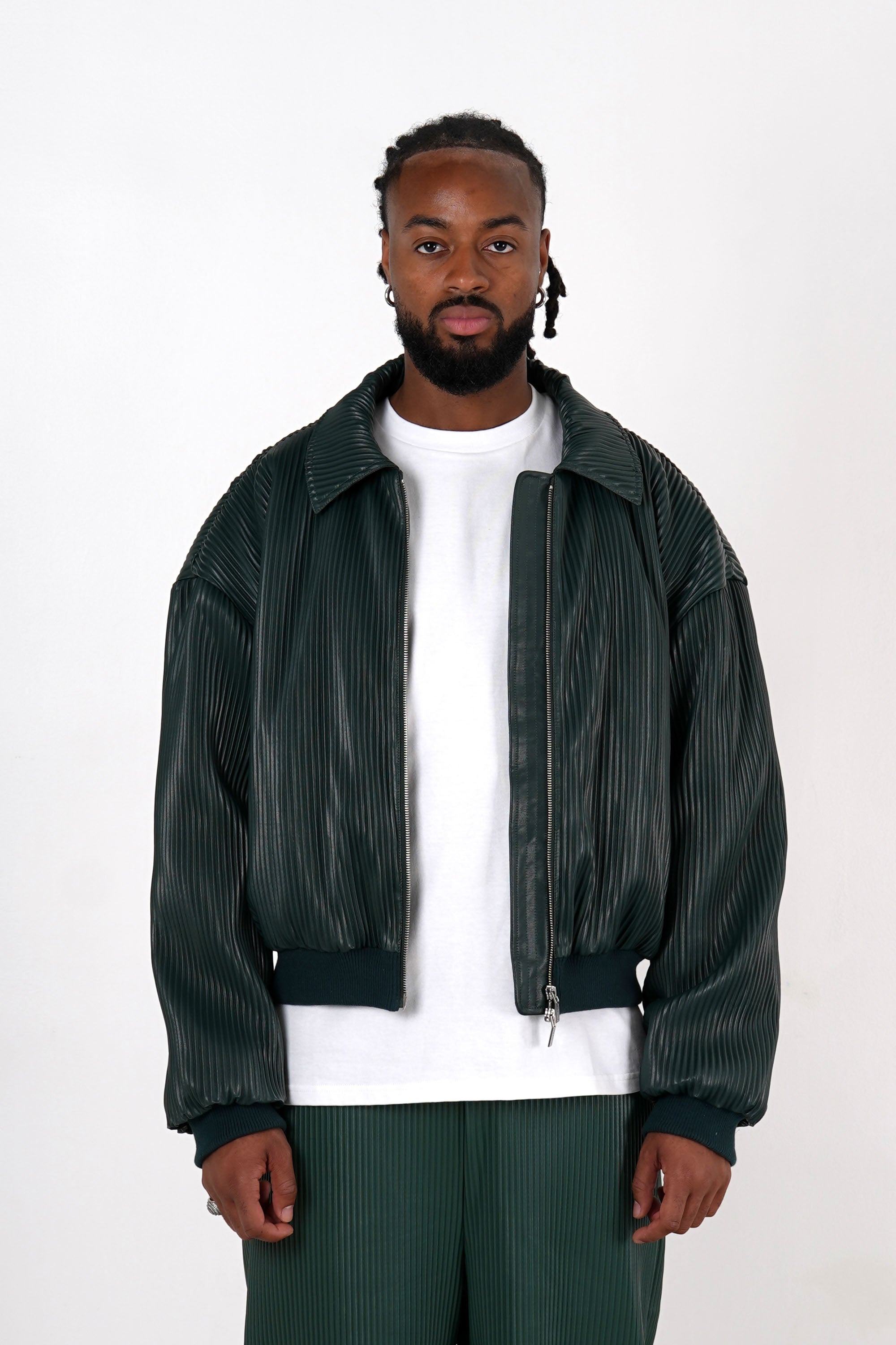 Ribbed skai oversized jacket  25984-GREE