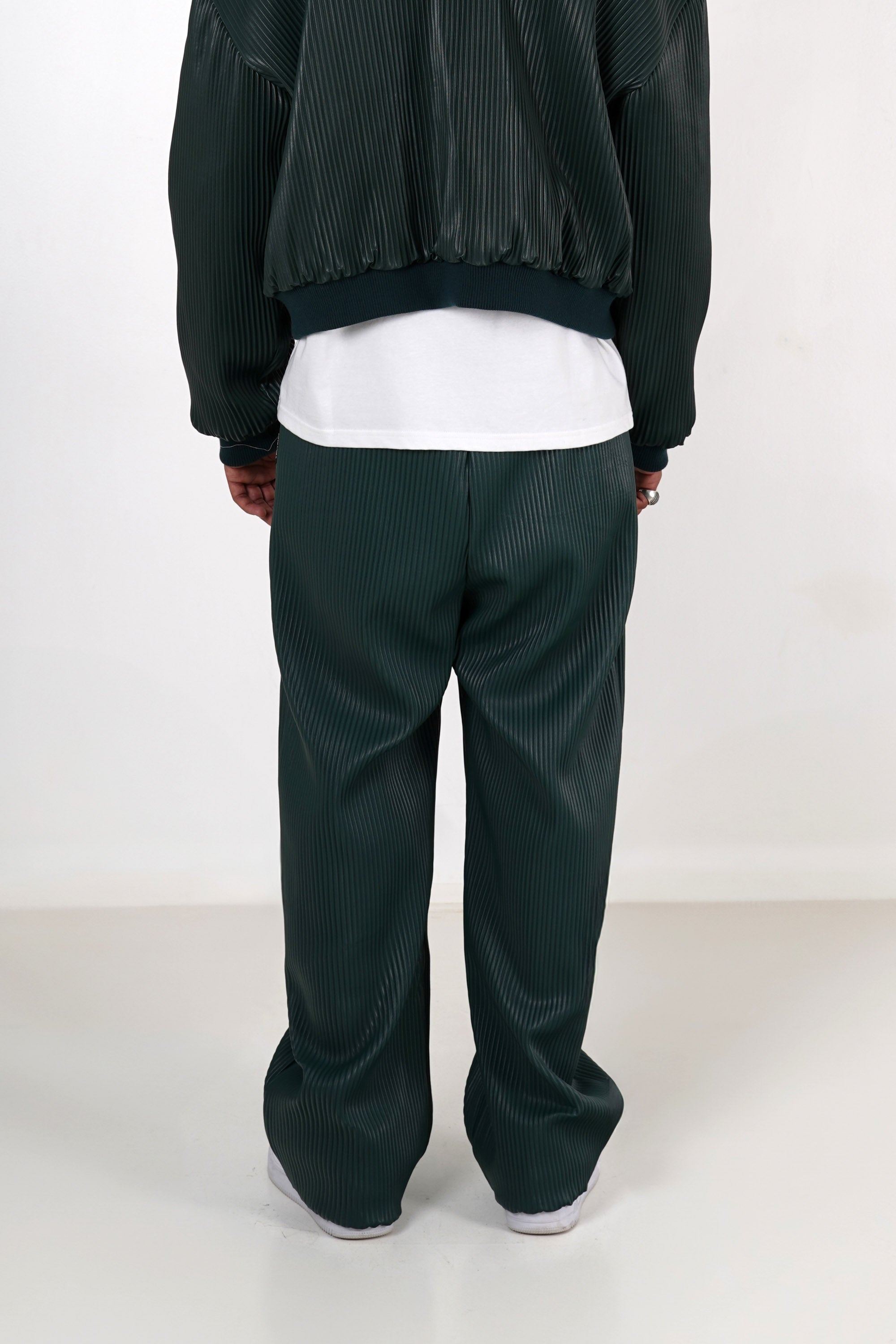 Ribbed skai oversized pants 25985-GREE