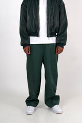 Ribbed skai oversized pants 25985-GREE