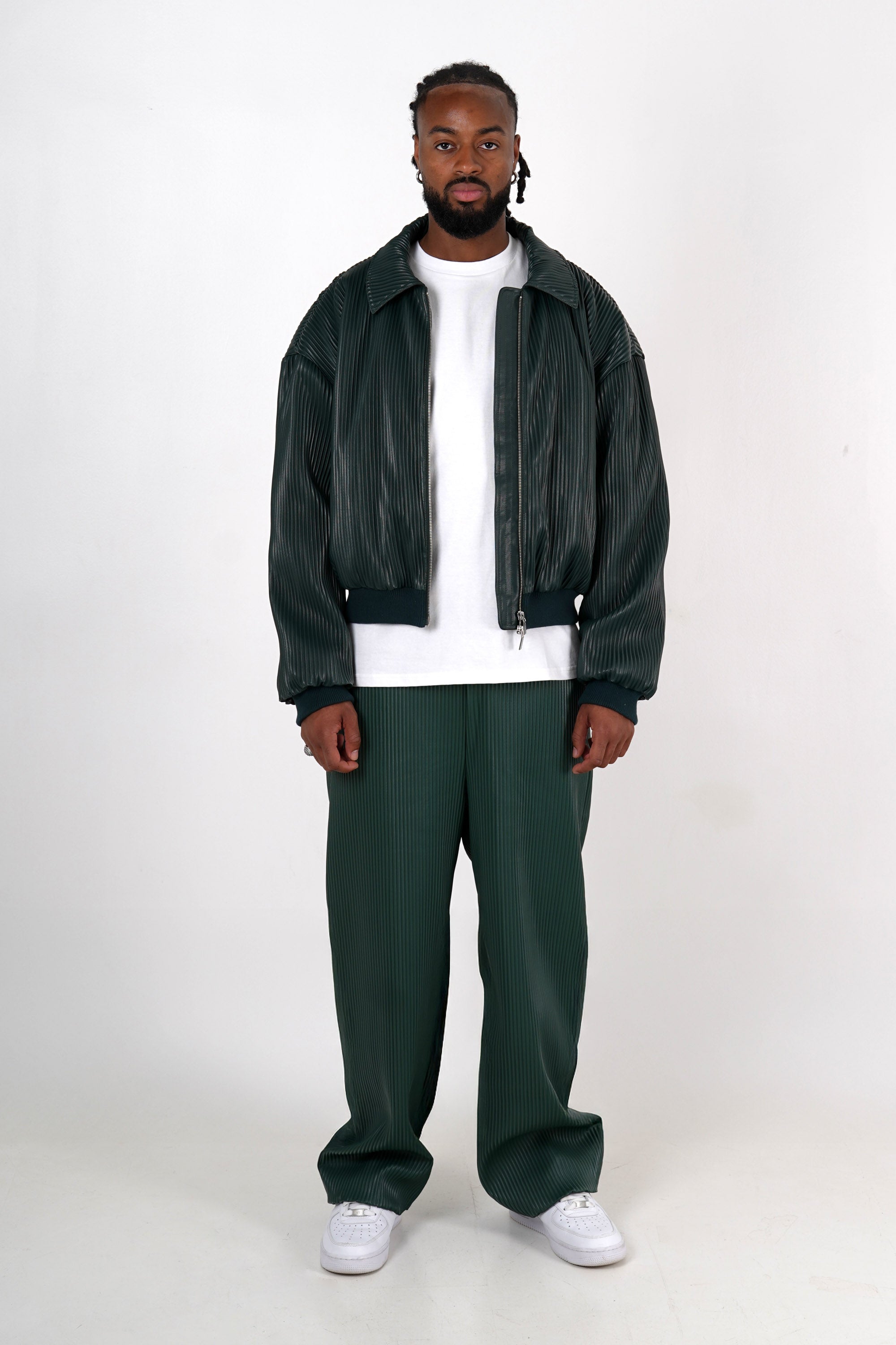 Ribbed skai oversized pants 25985-GREE