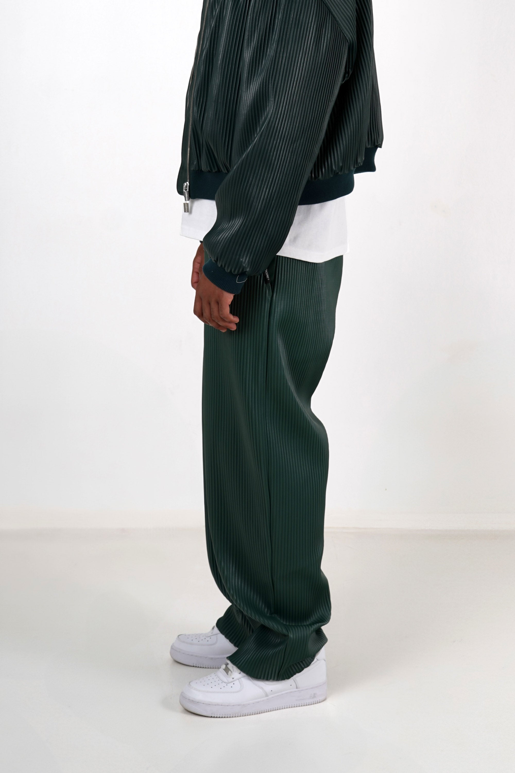 Ribbed skai oversized pants 25985-GREE