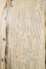 Oversize Stripes Denim Distressed Shirt 25986-BEIG