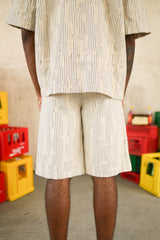 Baggy Stripes Denim Distressed Shorts 25987-BEIG