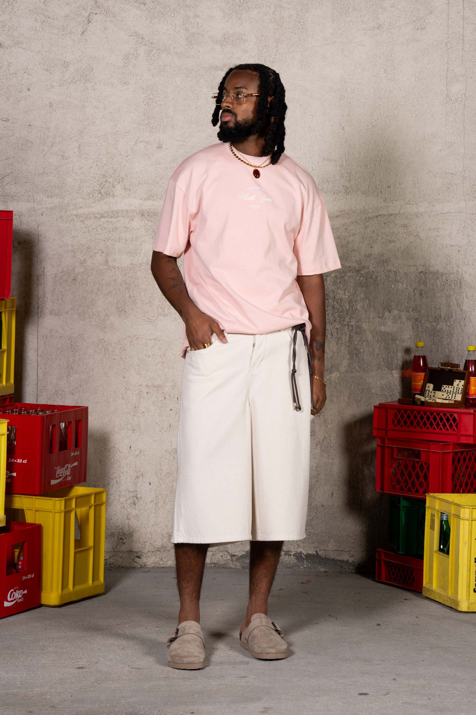 Baggy Denim Carpenter Shorts 25991-BEIG