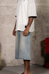 Baggy Washed Denim Shorts 26006-BLUE