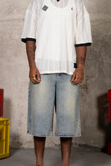 Baggy Washed Denim Shorts 26006-BLUE