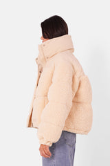 Bi material sherpa down jacket Beige