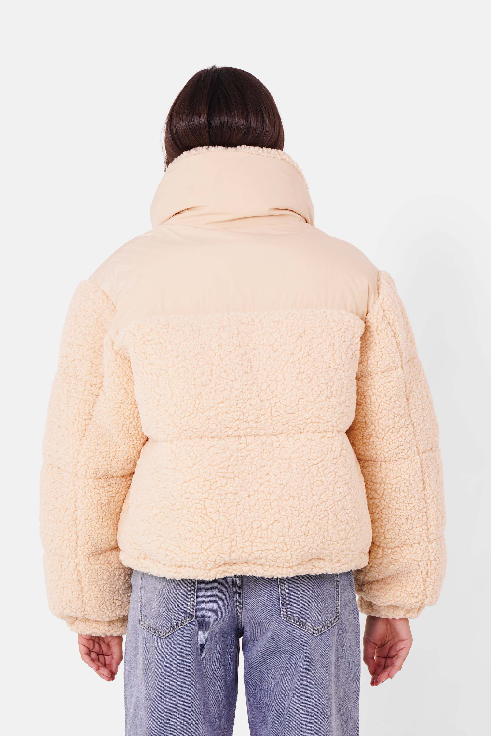 Bi material sherpa down jacket Beige