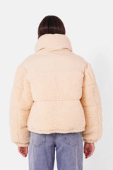 Bi material sherpa down jacket Beige