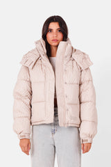 Oversized iridescent puffer jacket Beige