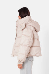 Oversized iridescent puffer jacket Beige