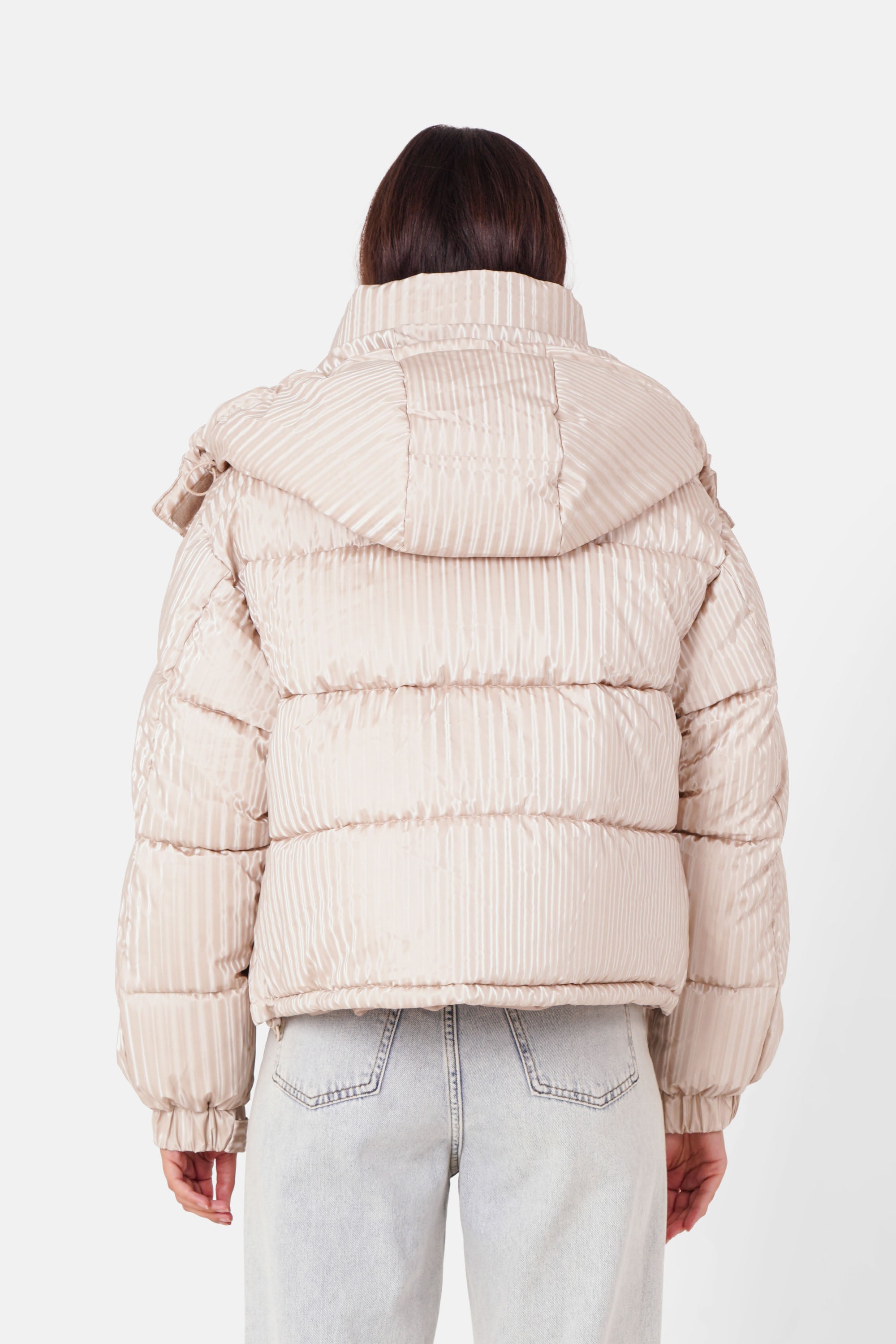 Oversized iridescent puffer jacket Beige