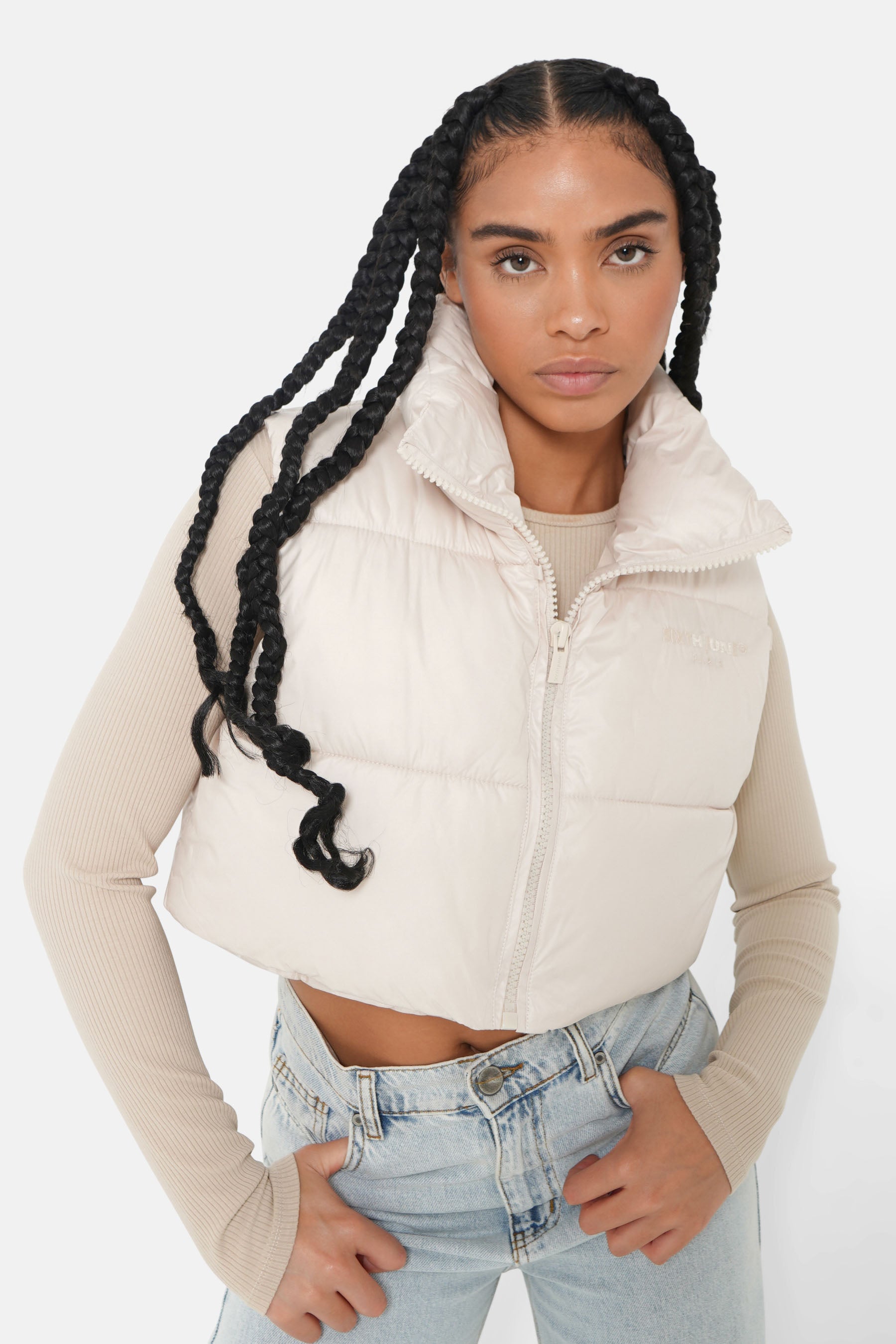 Short gilet puffer SJ embroidered Beige