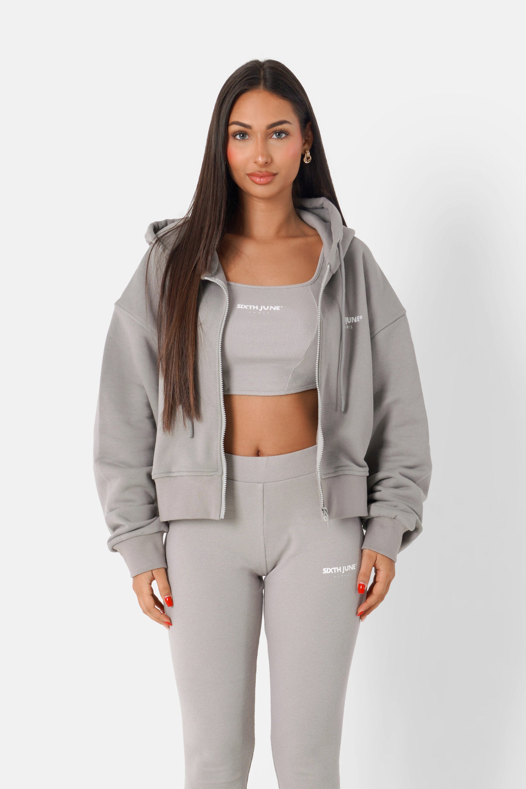 LOGO ZIP UP HOODIE 34043-GREY