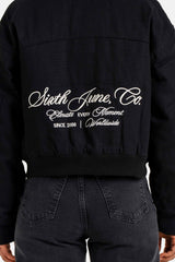 Jacket Textured Back Calligraphy Embroidery 34505-BLAC