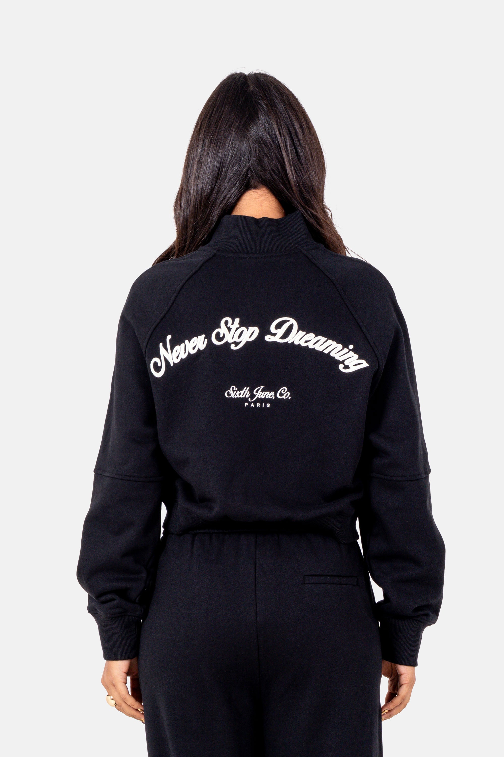 Never Stop Dreaming Sixth June Back Embroidery Zip Up Sweatshirt 34613-BLAC