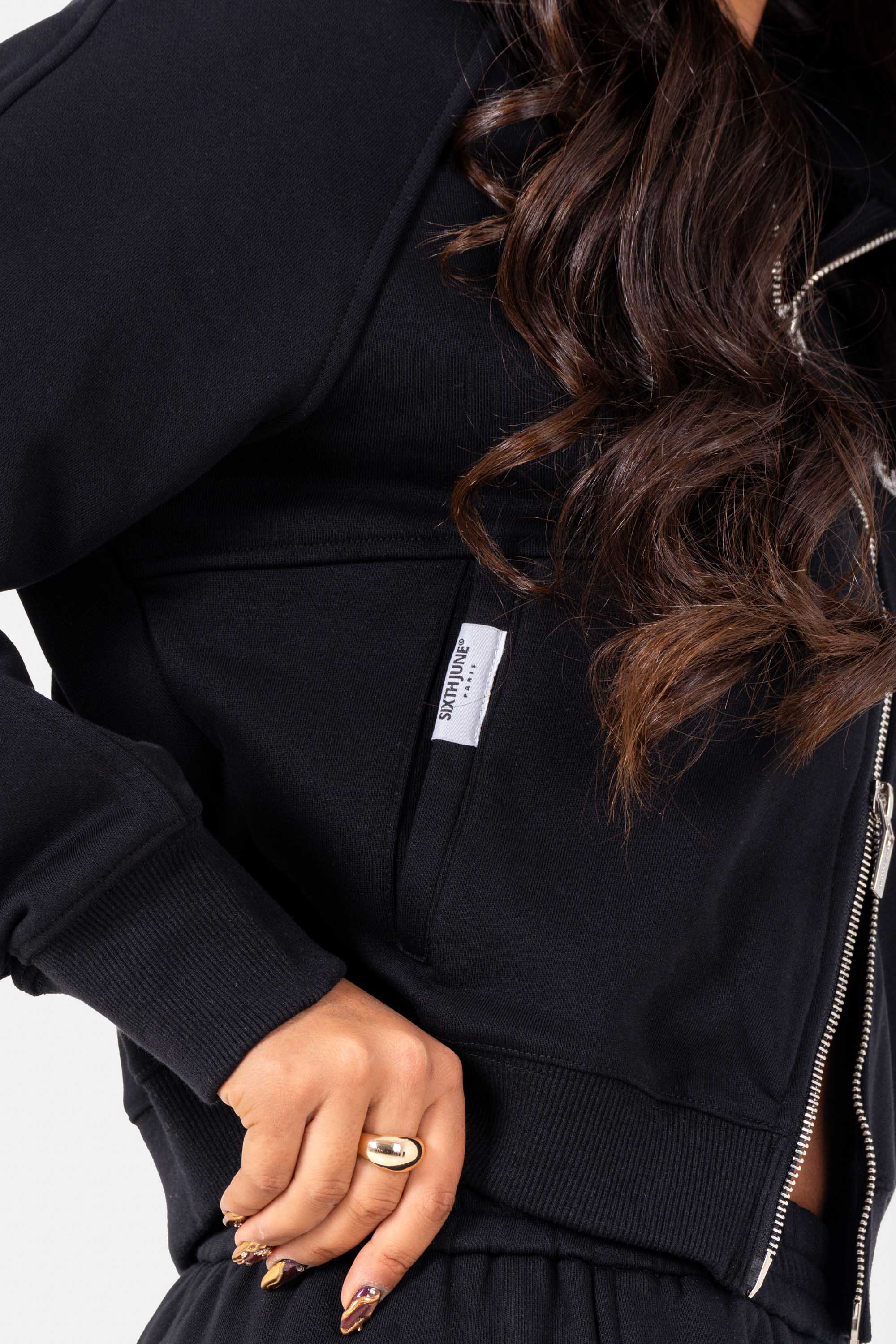 Never Stop Dreaming Sixth June Back Embroidery Zip Up Sweatshirt 34613-BLAC