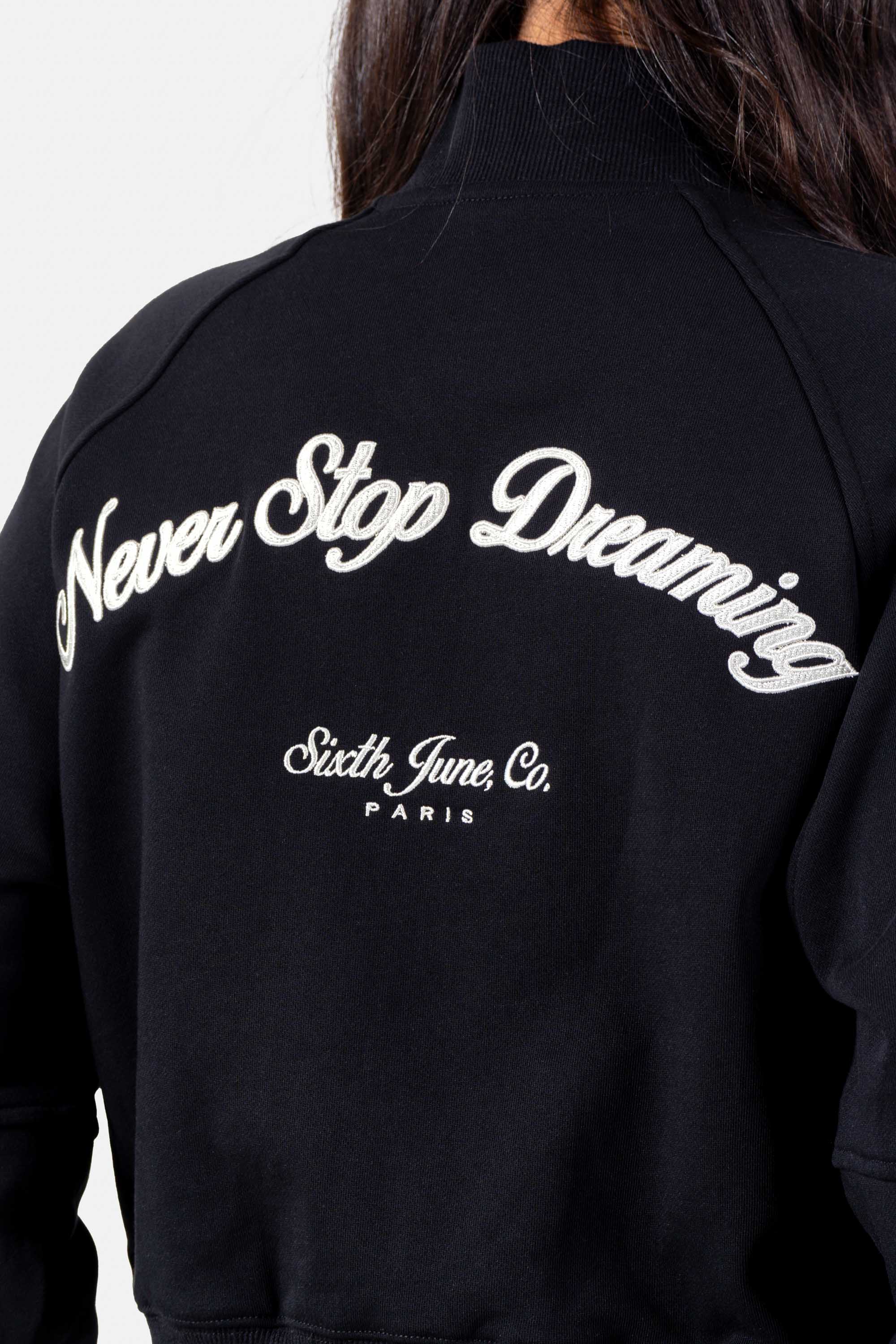 Never Stop Dreaming Sixth June Back Embroidery Zip Up Sweatshirt 34613-BLAC