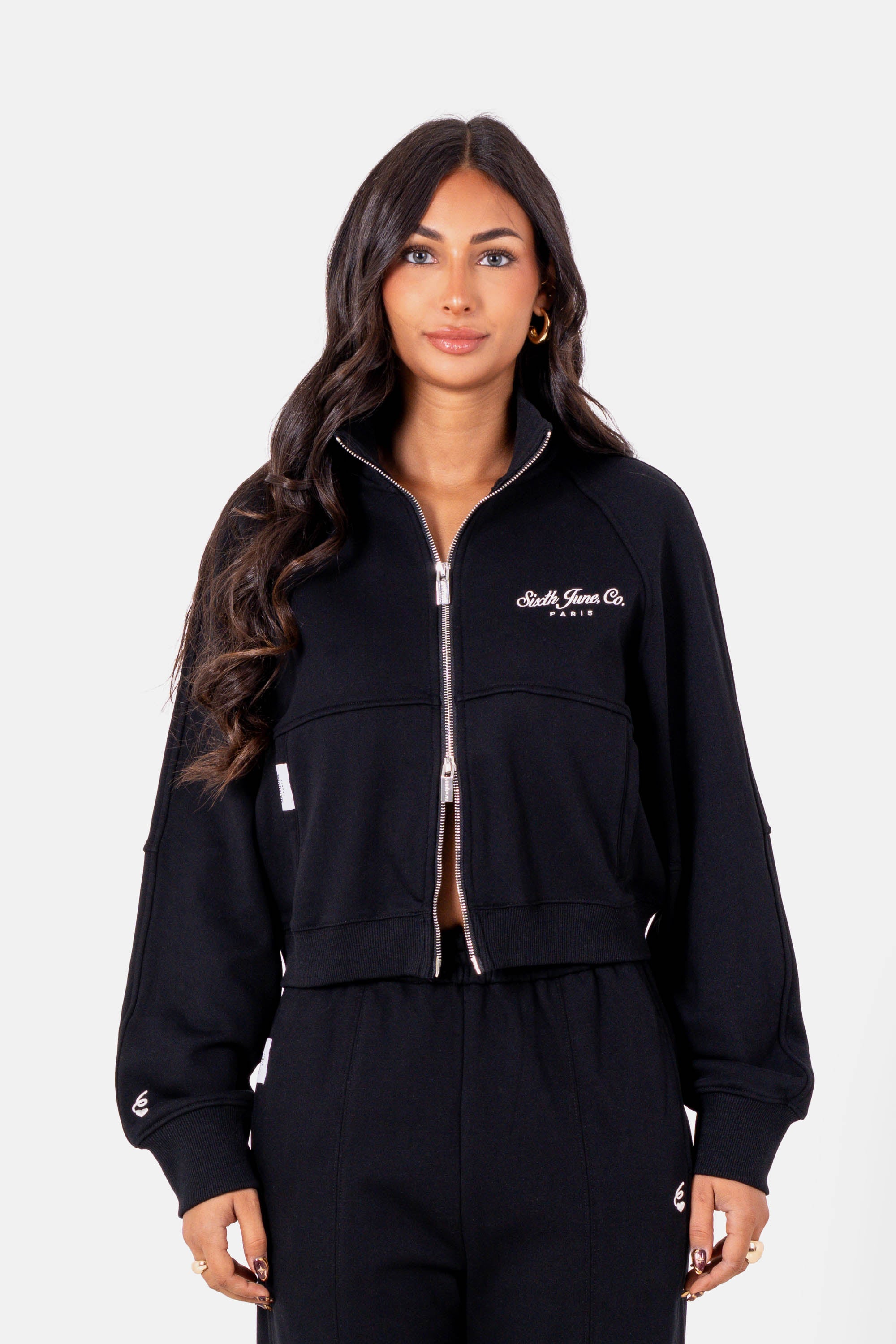 Never Stop Dreaming Sixth June Back Embroidery Zip Up Sweatshirt 34613-BLAC