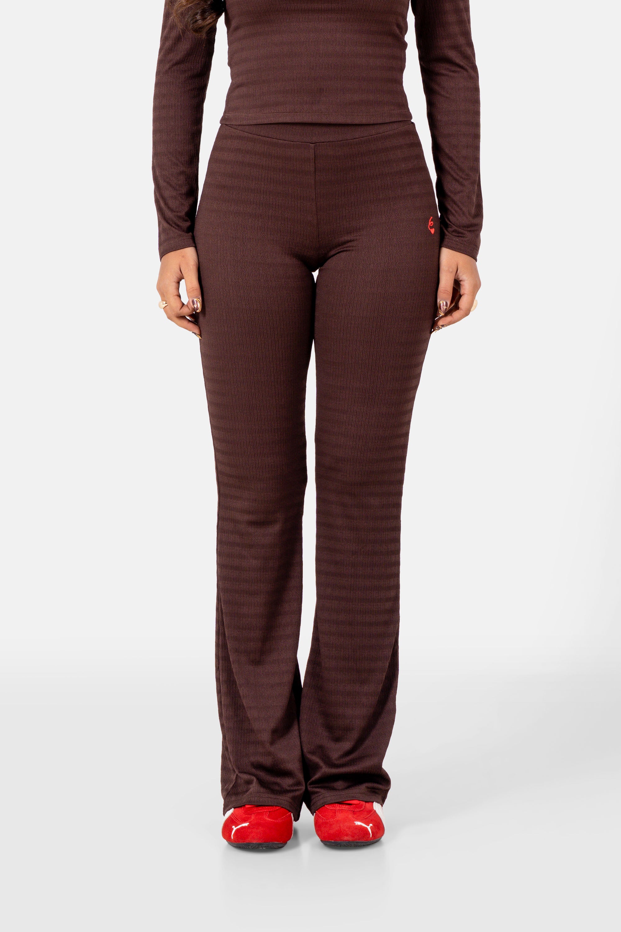 Sixth June Heart Embroidered Leggings Pants 34620-BROW