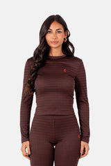 Sixth June Heart Embroidered Ls Textured Tshirt 34621-BROW