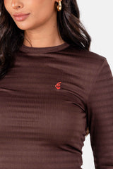Sixth June Heart Embroidered Ls Textured Tshirt 34621-BROW
