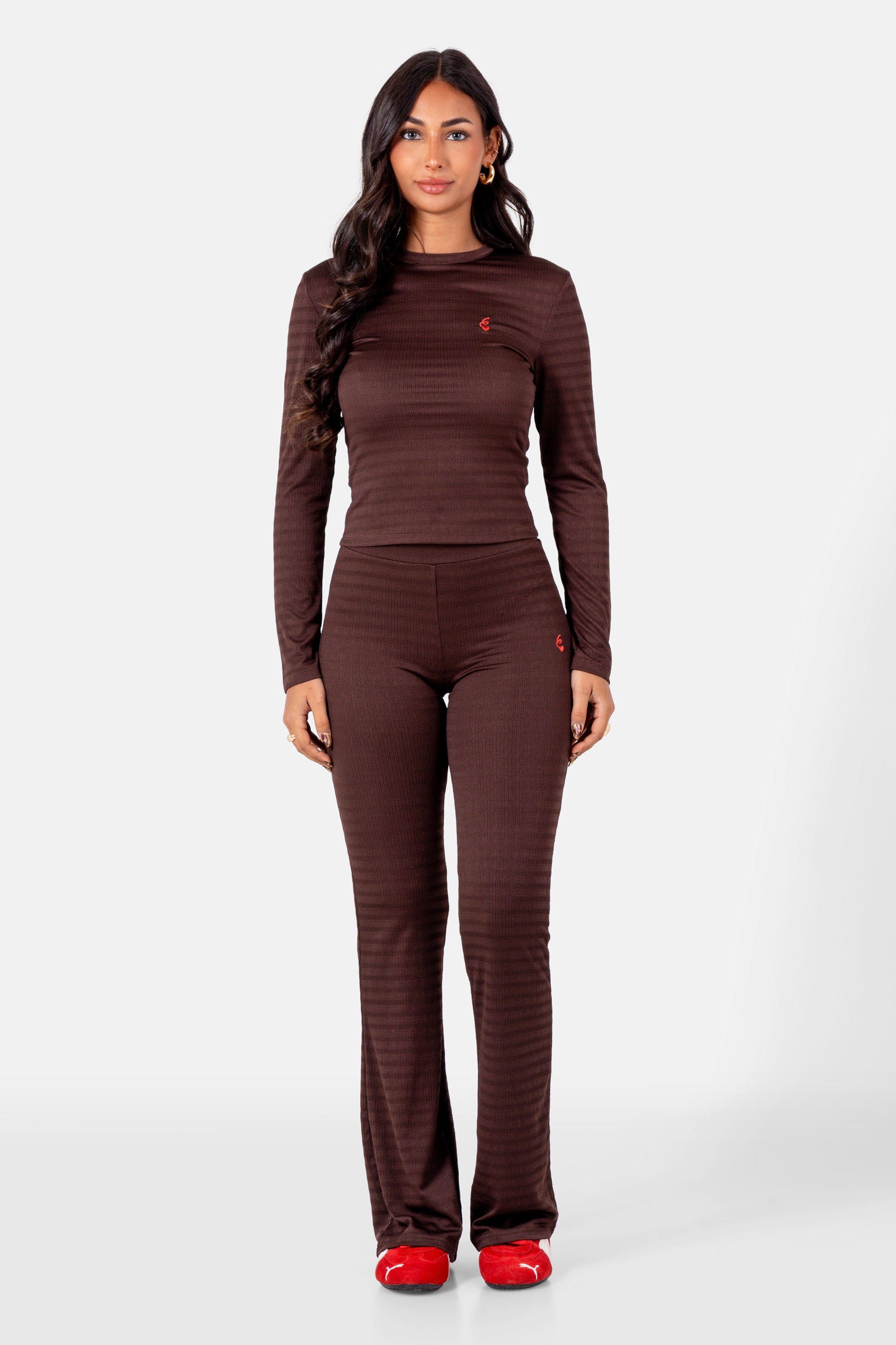 Sixth June Heart Embroidered Ls Textured Tshirt 34621-BROW
