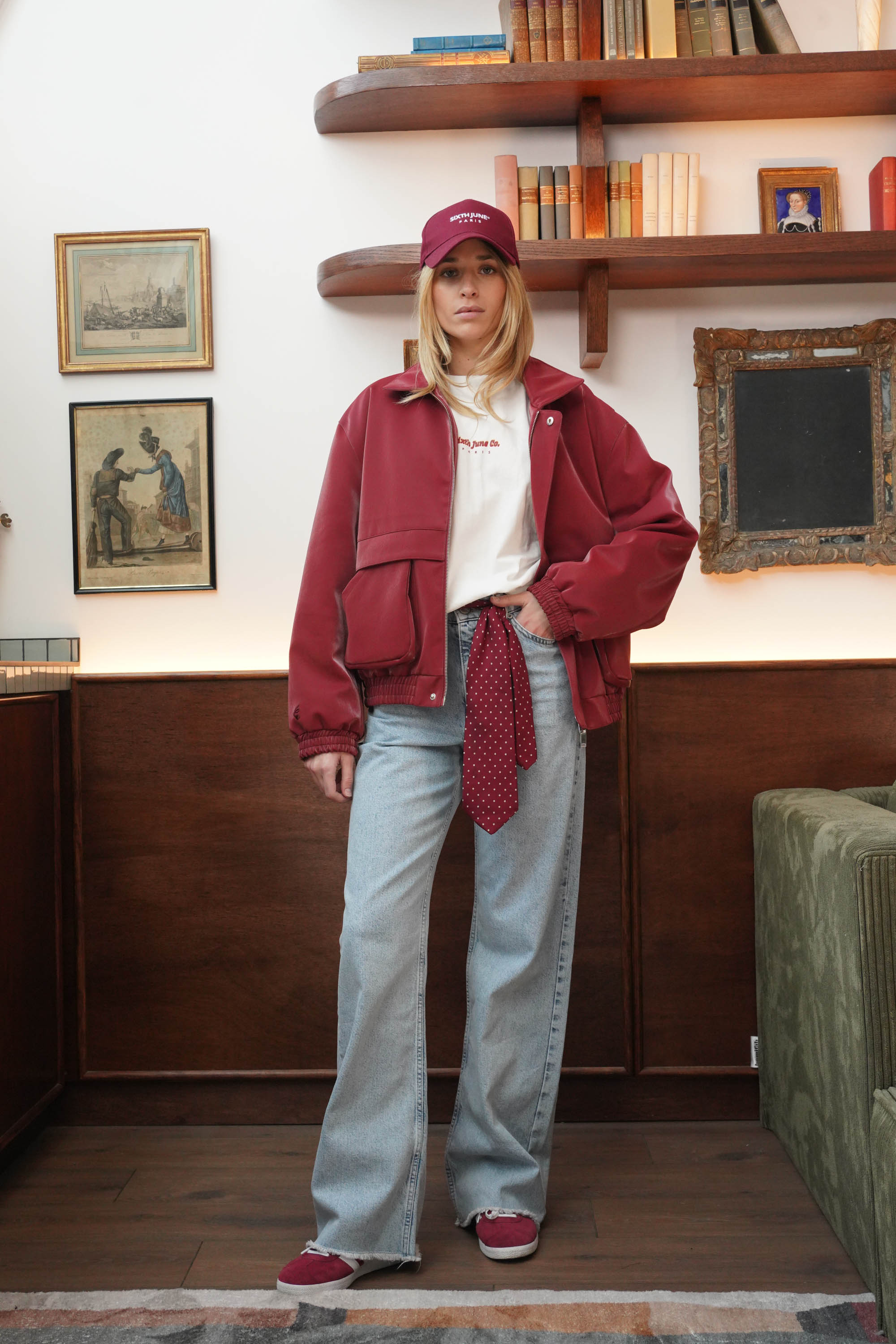 Sixth June Vegan Leather Varsity Jacket 34623-BURG