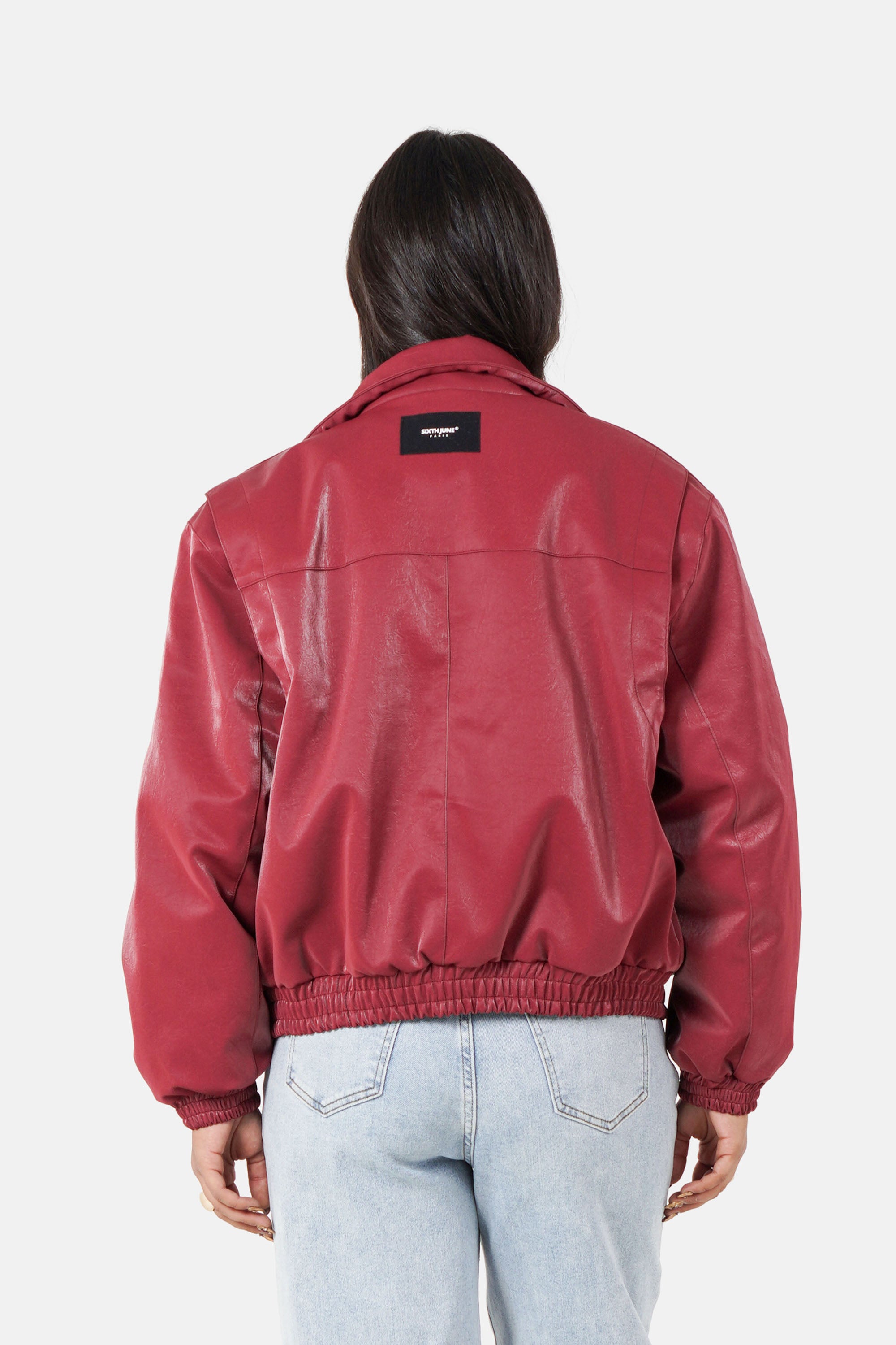 Sixth June Vegan Leather Varsity Jacket 34623-BURG