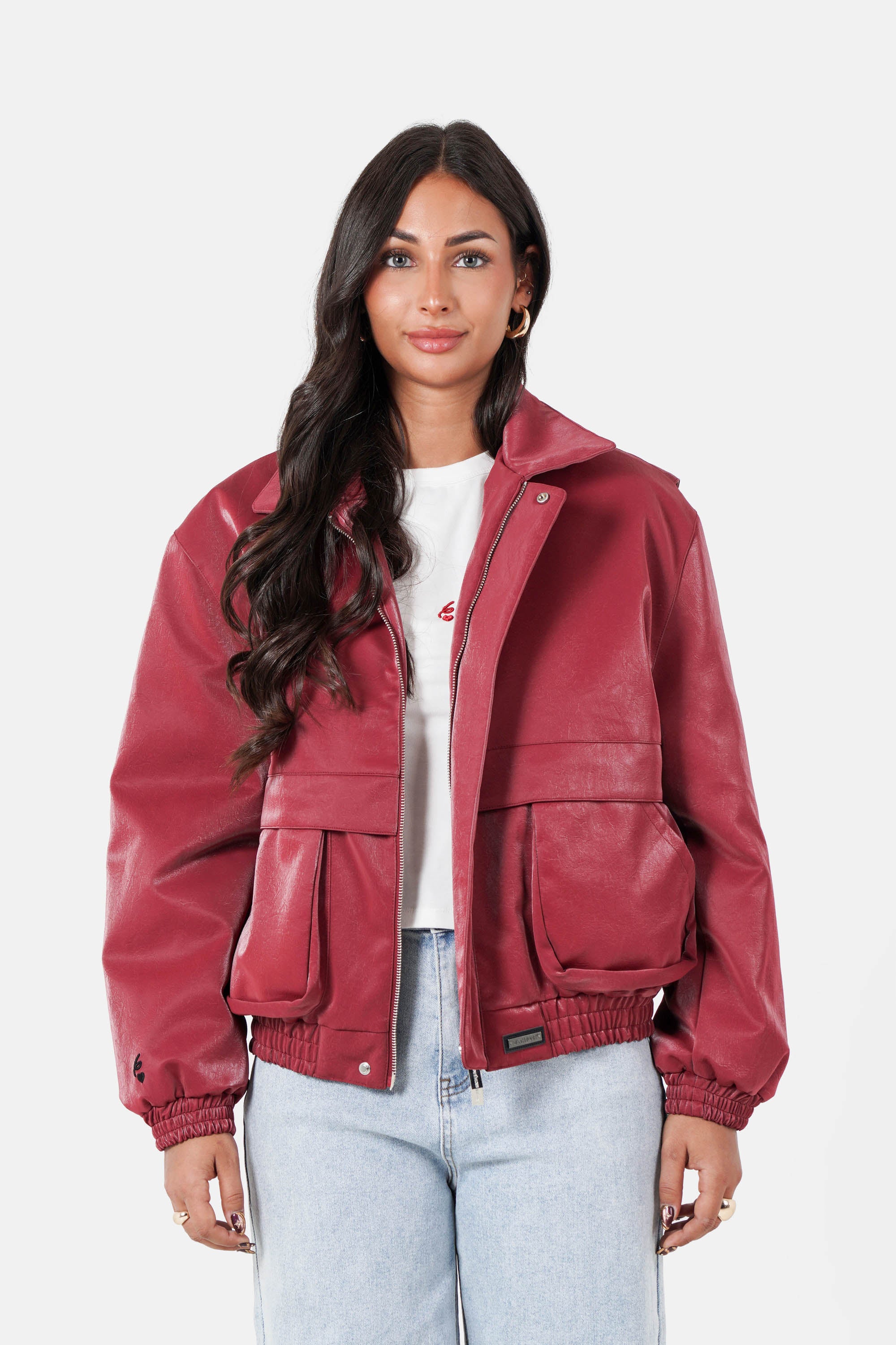 Sixth June Vegan Leather Varsity Jacket 34623-BURG