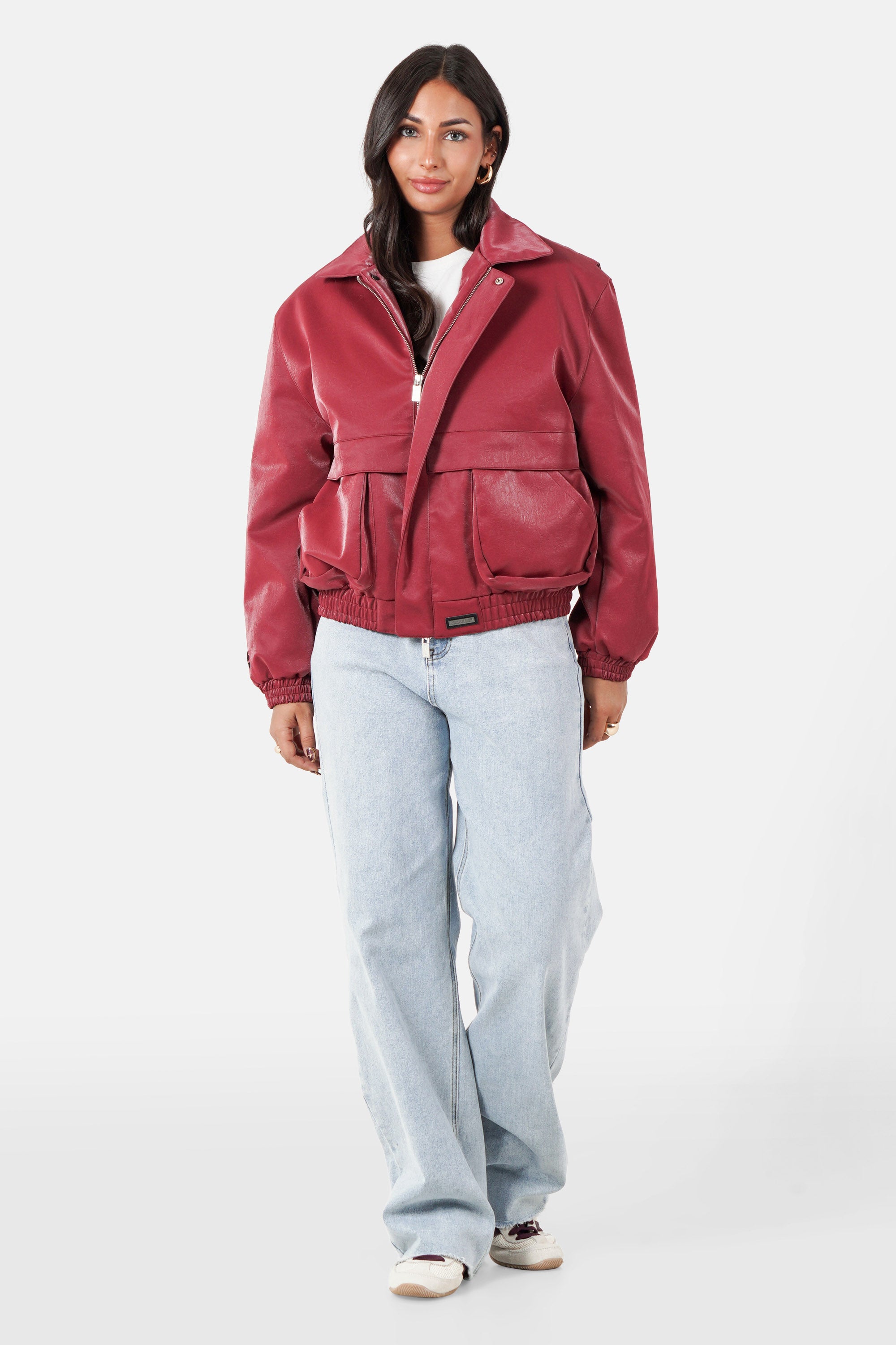 Sixth June Vegan Leather Varsity Jacket 34623-BURG