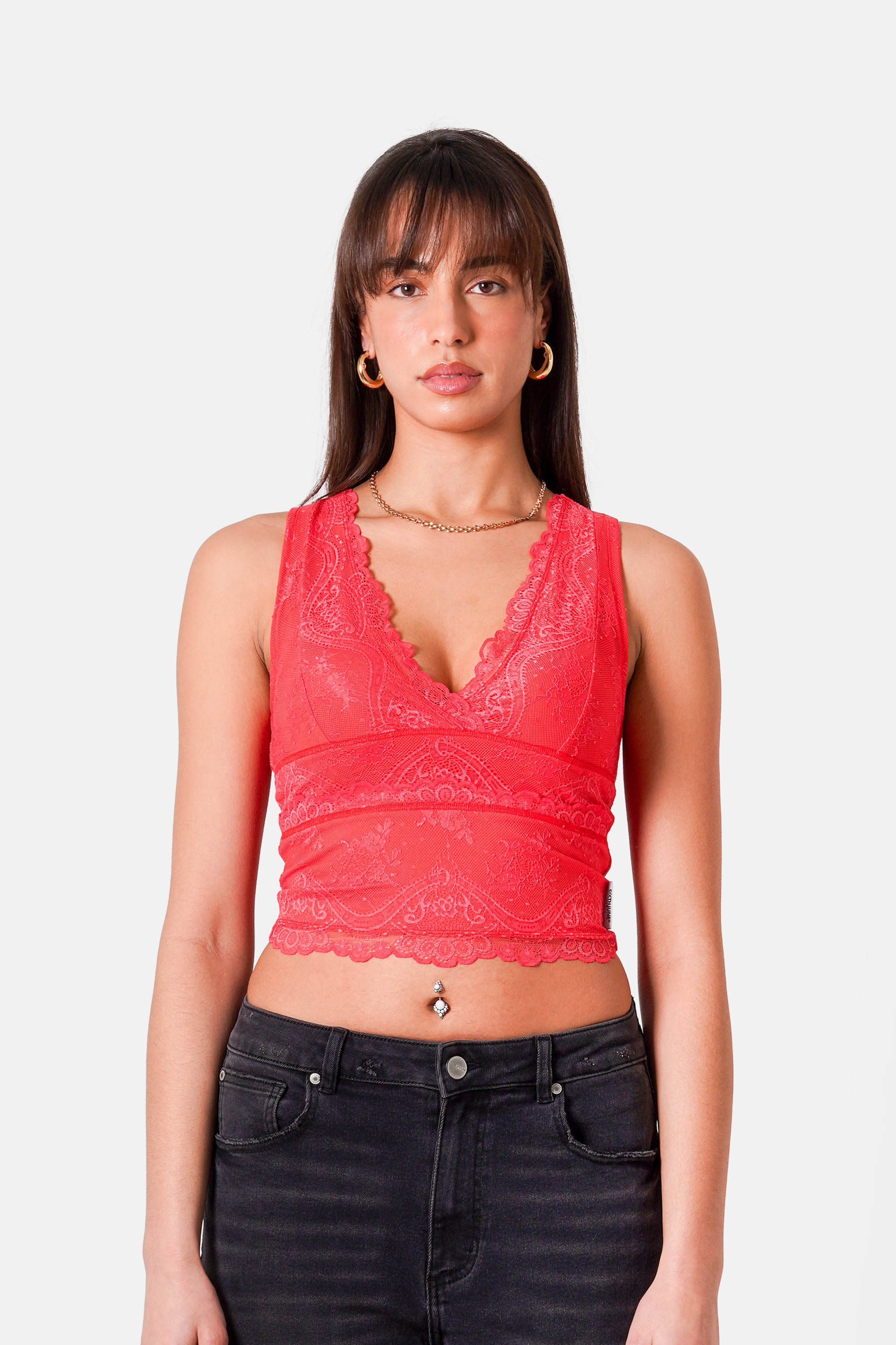 Sixth June Lace Shaped Tank Top 34839-REDX