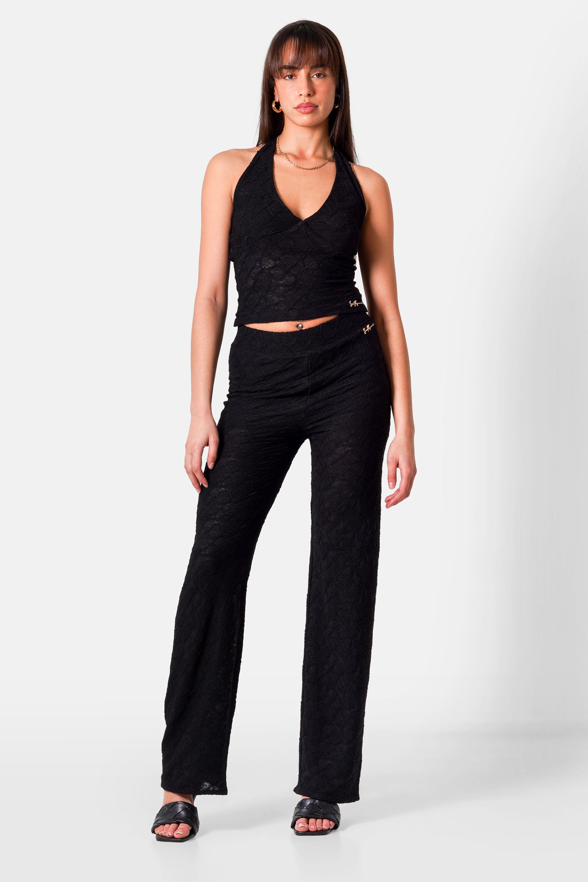 Sixth June Textured Sexy Flair Pants 34840-BLAC