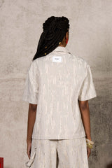 Oversize Stripes Denim Distressed Shirt 34855-BEIG